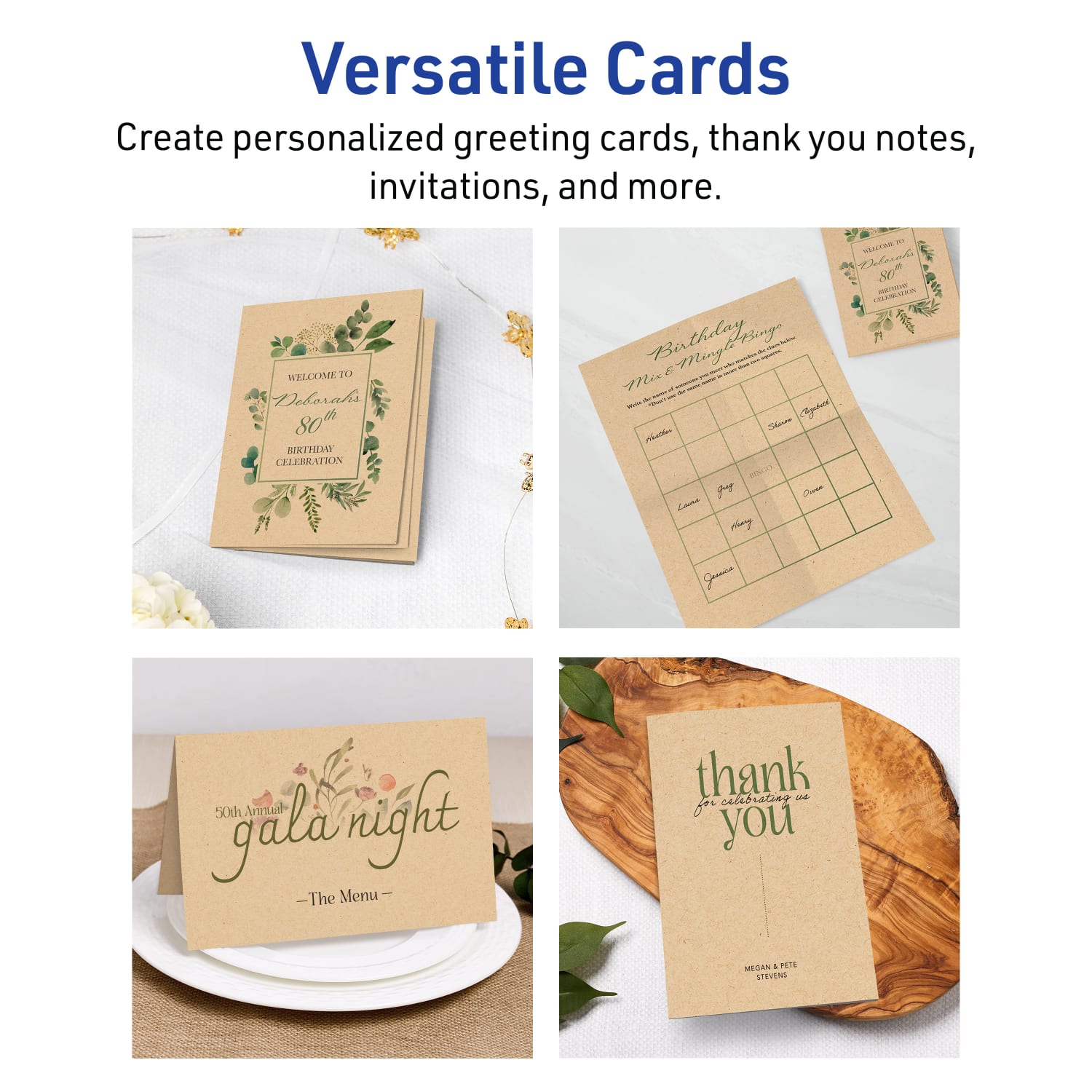 Avery Printable Quarter-Fold Greeting Cards, 4-1/4in x 5-1/2in Kraft Brown, Pack Of 10 - Image 4