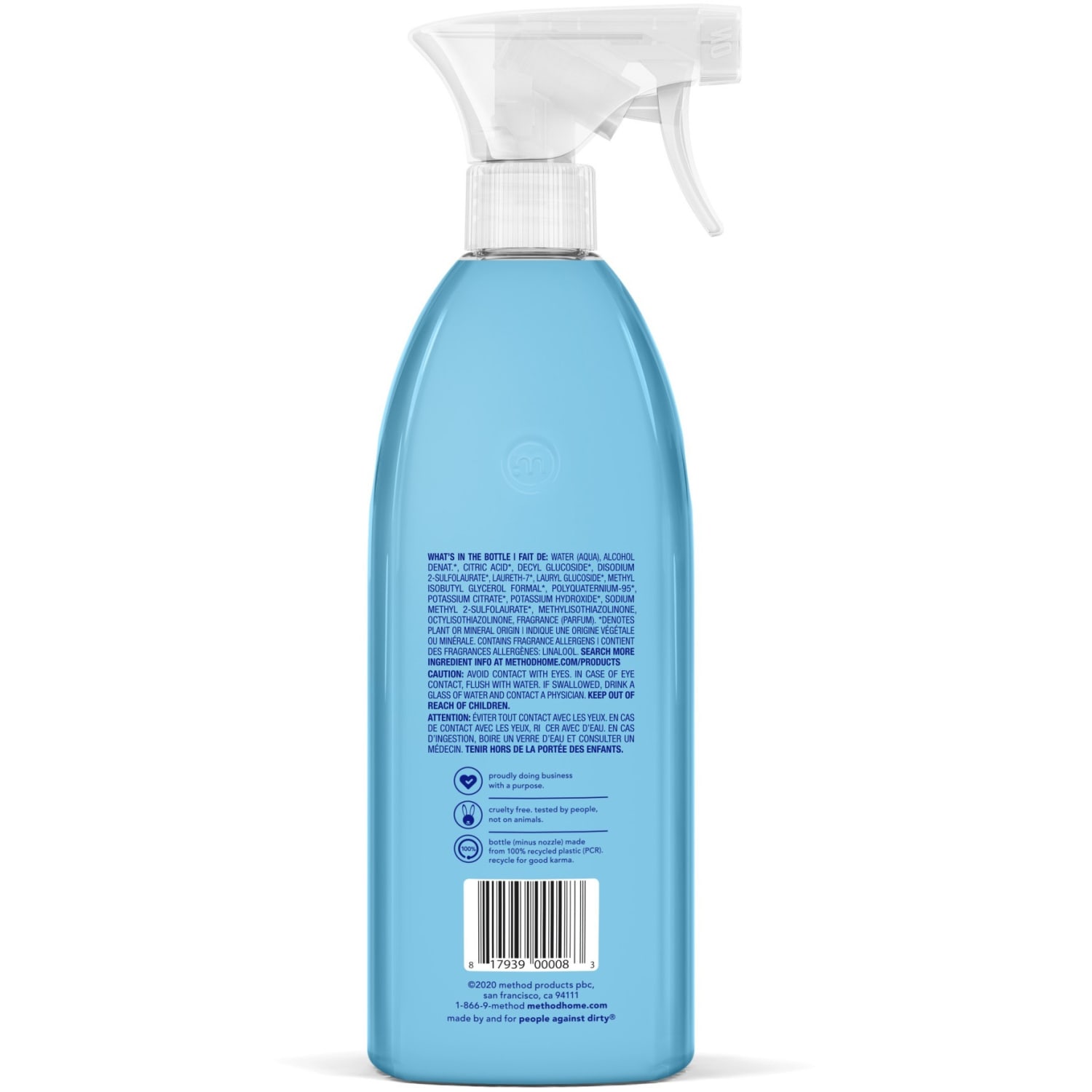 Method Daily Shower Spray Cleaner - 28 fl oz (0.9 quart) - Eucalyptus Mint Scent - Pleasant Scent, Non-toxic, Disinfectant - Blue - 8 / Carton - Image 4