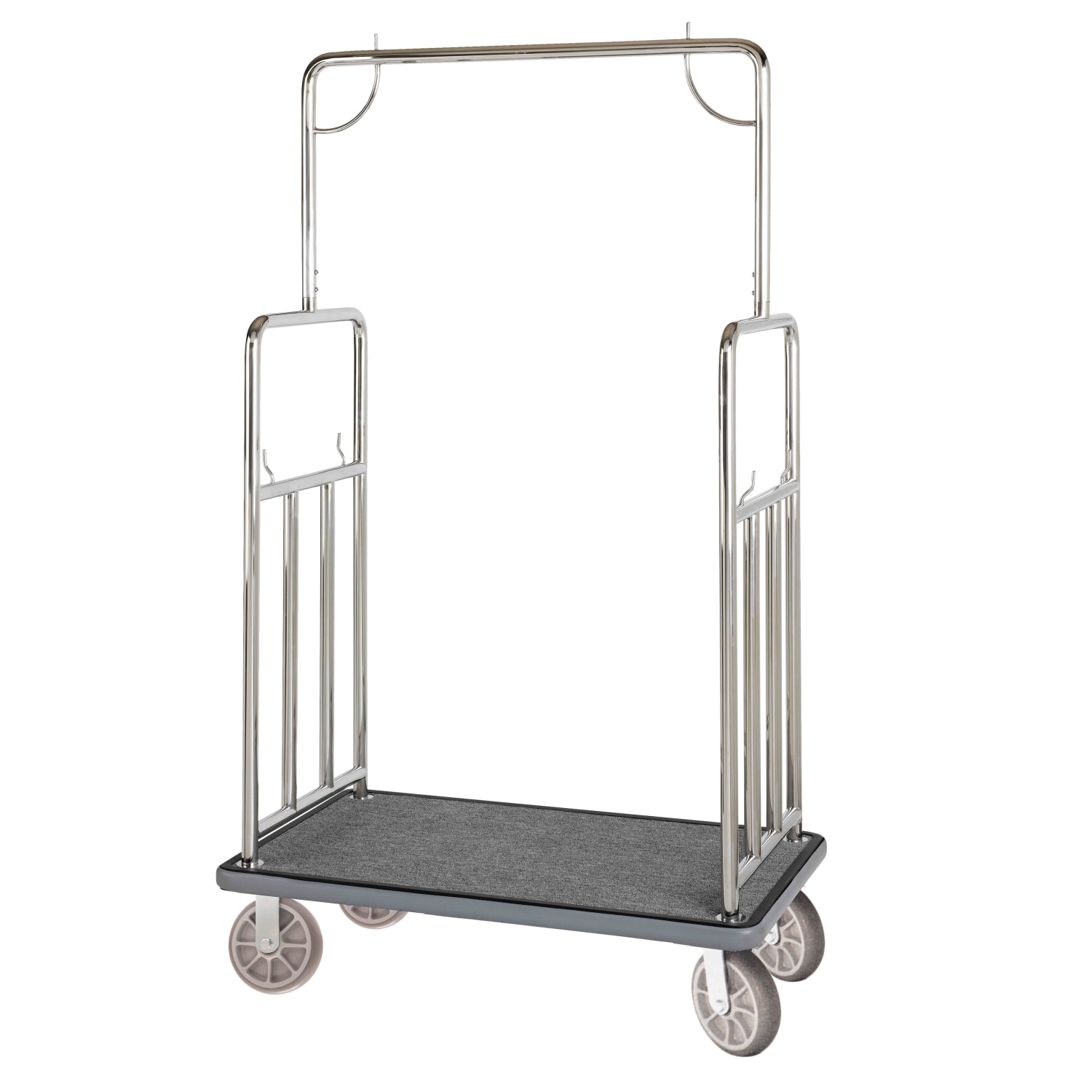 Hospitality 1 Source Classic Bellman's Cart, 74inH x 43inW x 25inD, Gray Carpet/Silver