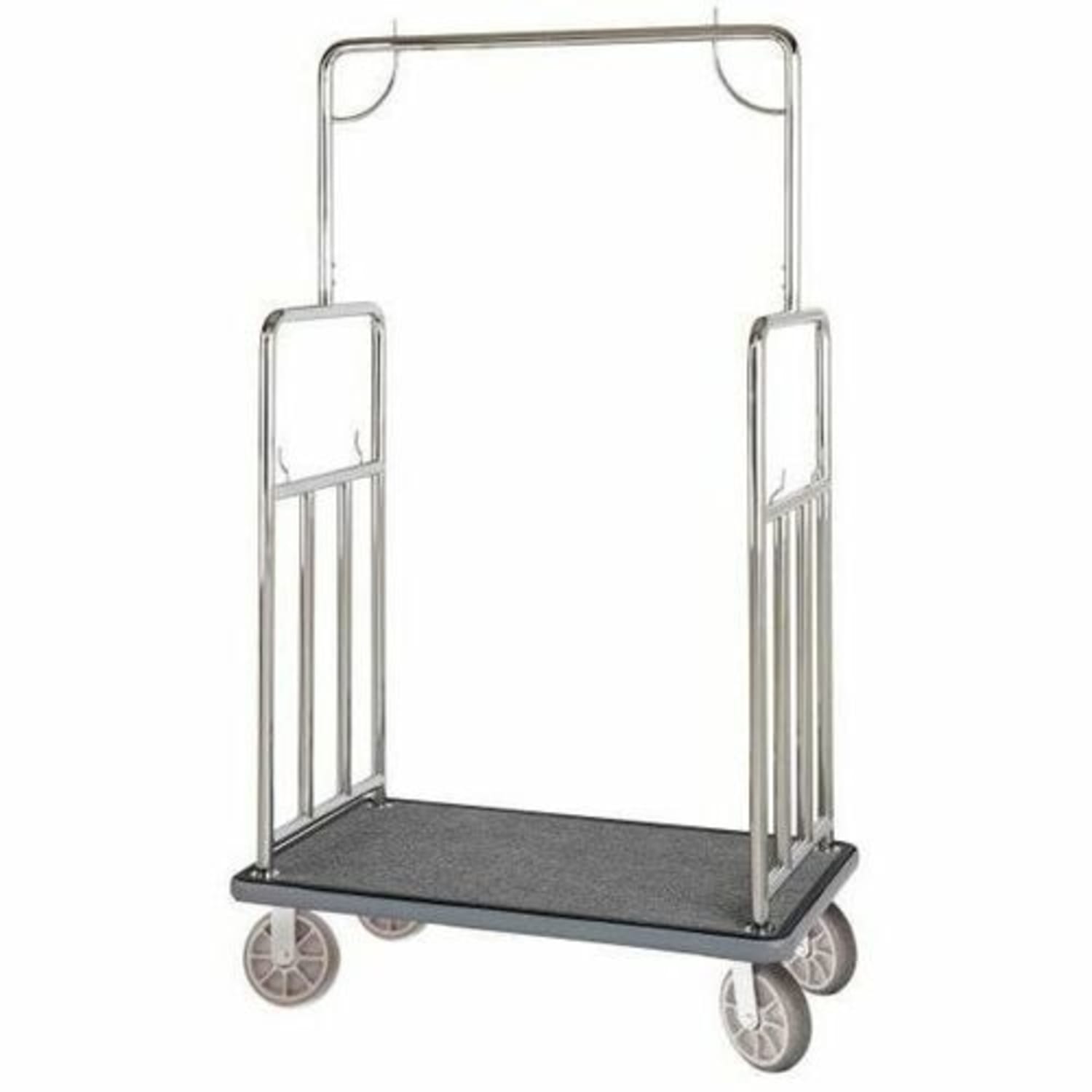 Hospitality 1 Source Classic Bellman's Cart, 74inH x 43inW x 25inD, Gray Carpet/Silver - Image 3
