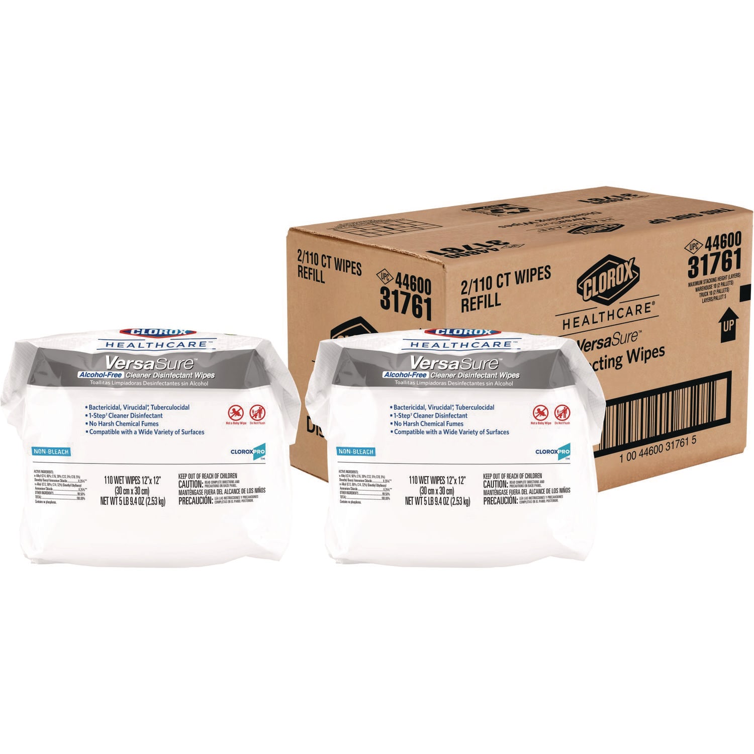 Clorox Healthcare VersaSure Cleaner Disinfectant Wipes, 1-Ply, 12 x 12, Fragranced, White, 110/Pouch, 2 Pouches/Carton