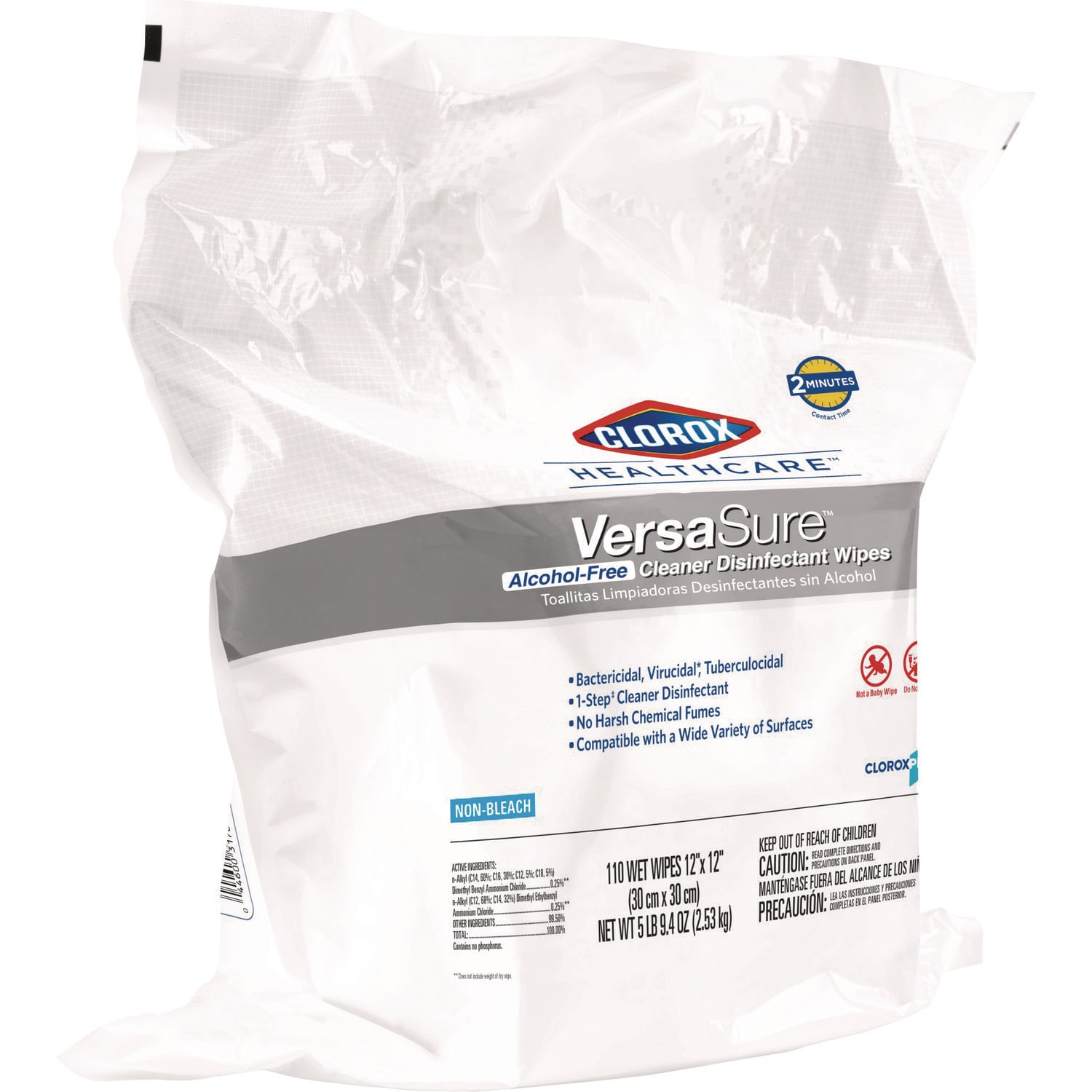 Clorox Healthcare VersaSure Cleaner Disinfectant Wipes, 1-Ply, 12 x 12, Fragranced, White, 110/Pouch, 2 Pouches/Carton - Image 3