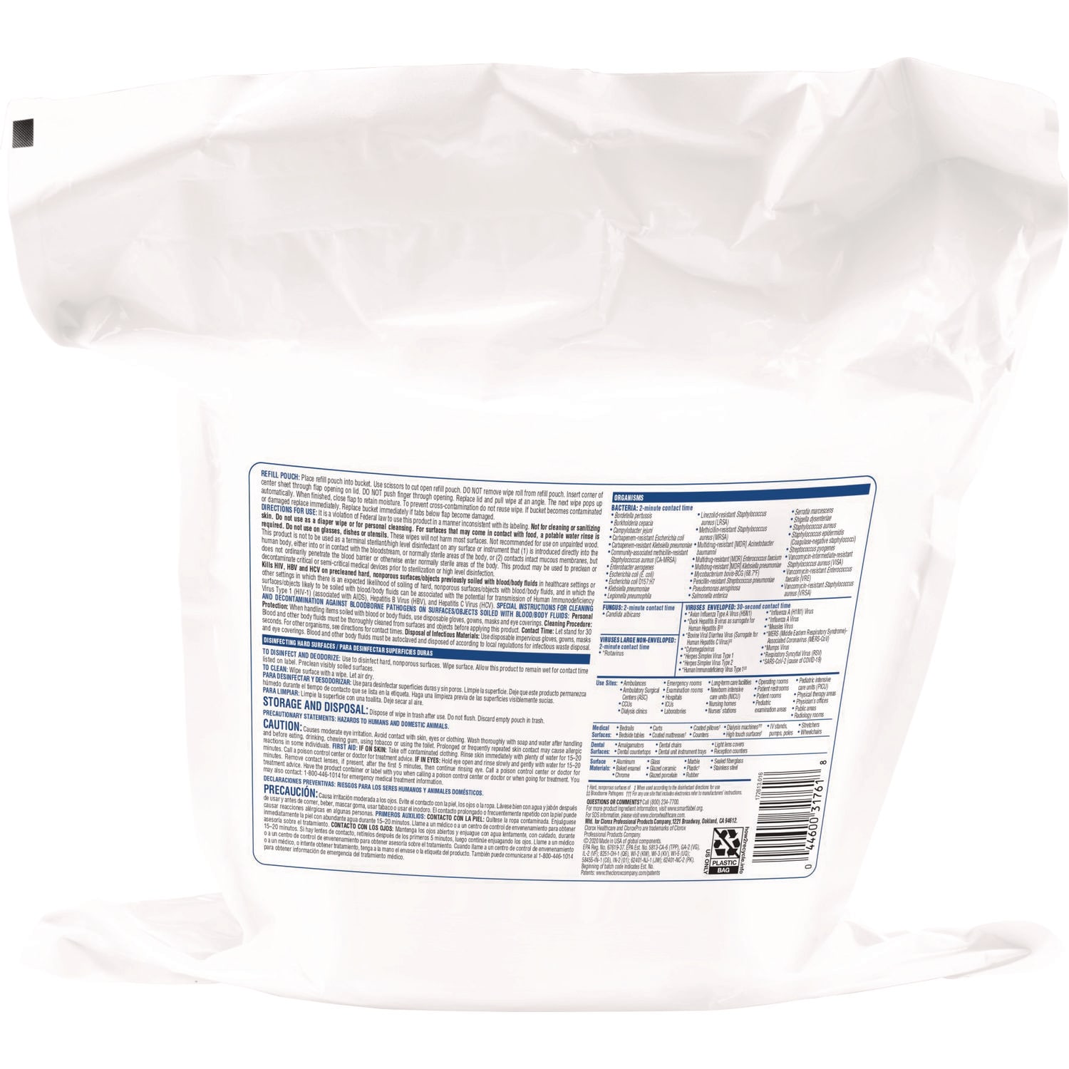 Clorox Healthcare VersaSure Cleaner Disinfectant Wipes, 1-Ply, 12 x 12, Fragranced, White, 110/Pouch, 2 Pouches/Carton - Image 5
