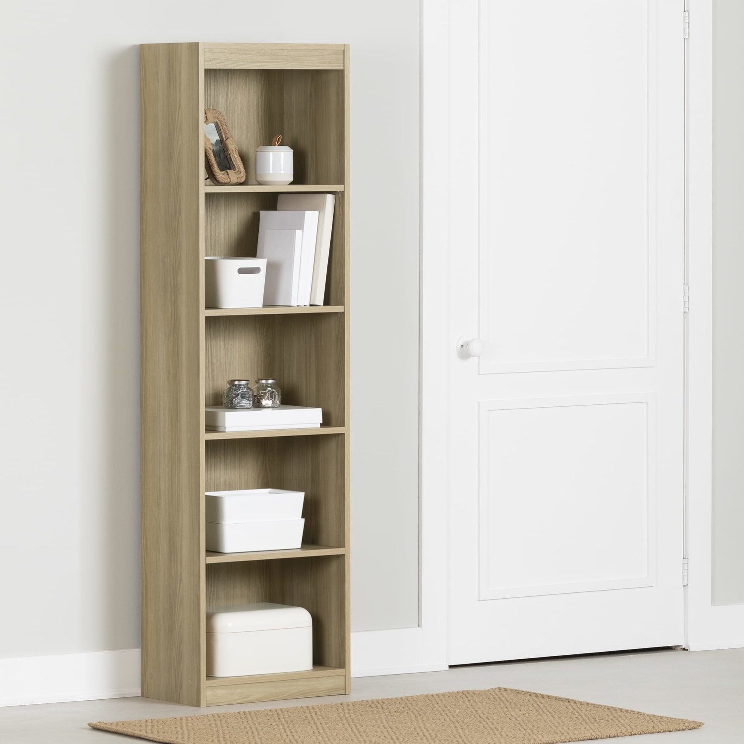 South Shore Axess 69inH 5-Shelf Narrow Bookcase, Natural Ash - Image 4