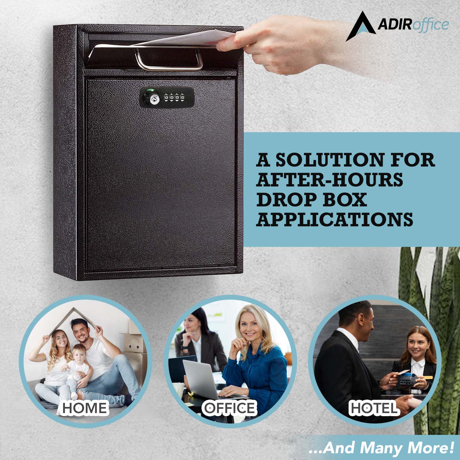 AdirOffice Large Drop Box Wall Mounted Locking Mail Box With Key And Combination Lock, 16-1/4inH x 11-1/4inW x 4-3/4inD, Black - Image 6