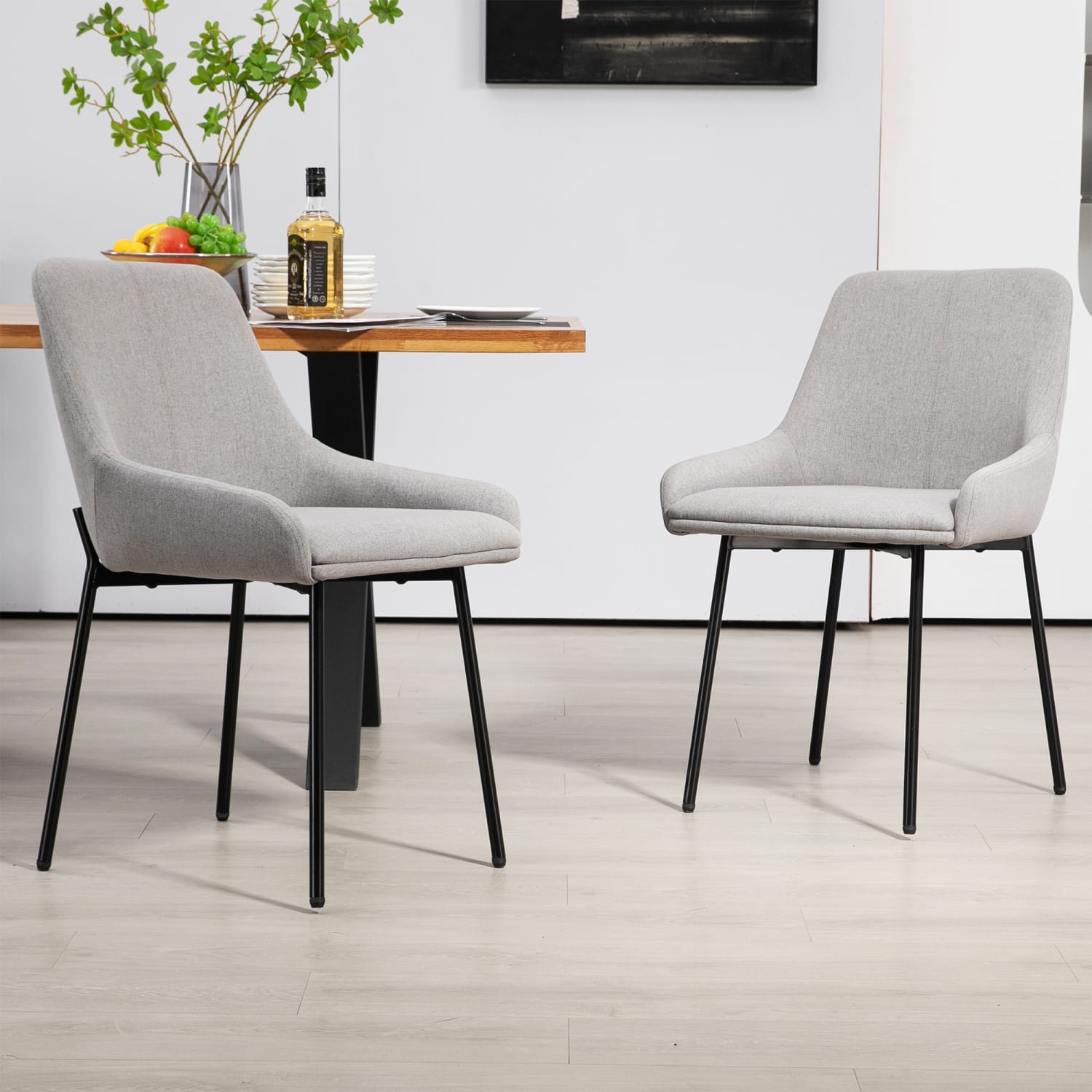 Glamour Home Banner Fabric and Iron Dining Accent Chairs GrayBlack Set Of 2 Chairs PopularChairscom