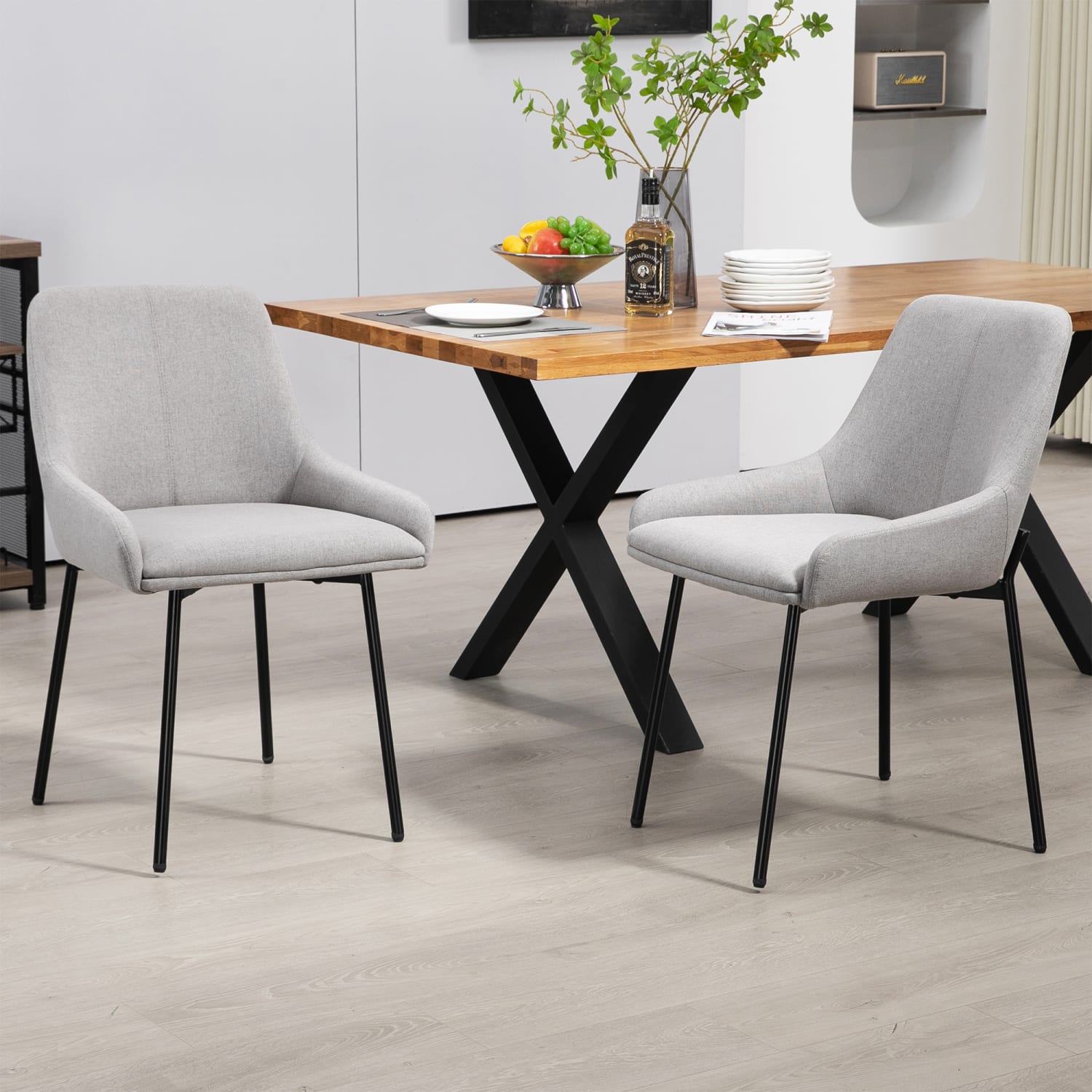 Glamour Home Banner Fabric and Iron Dining Accent Chairs, Gray/Black, Set Of 2 Chairs - Image 3