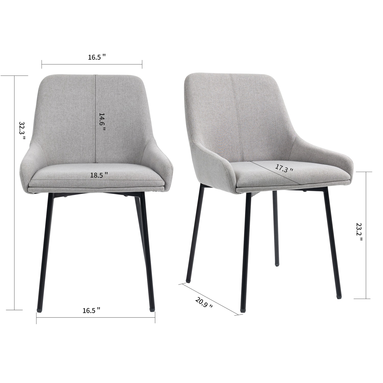 Glamour Home Banner Fabric and Iron Dining Accent Chairs, Gray/Black, Set Of 2 Chairs - Image 10