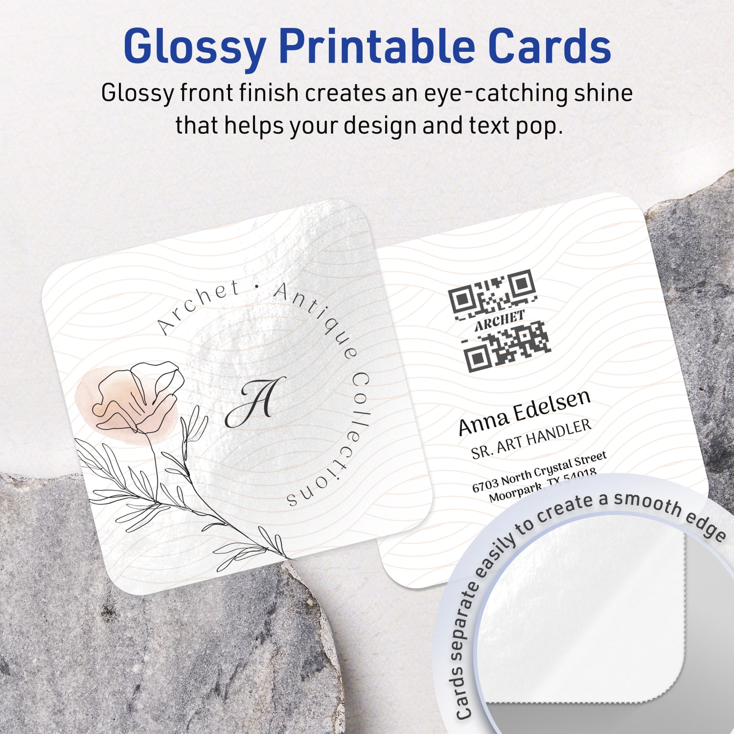 Avery Printable Note Cards With Sure Feed Technology, 3in x 3in Square Rounded Corners, Glossy White, Pack Of 300 - Image 3