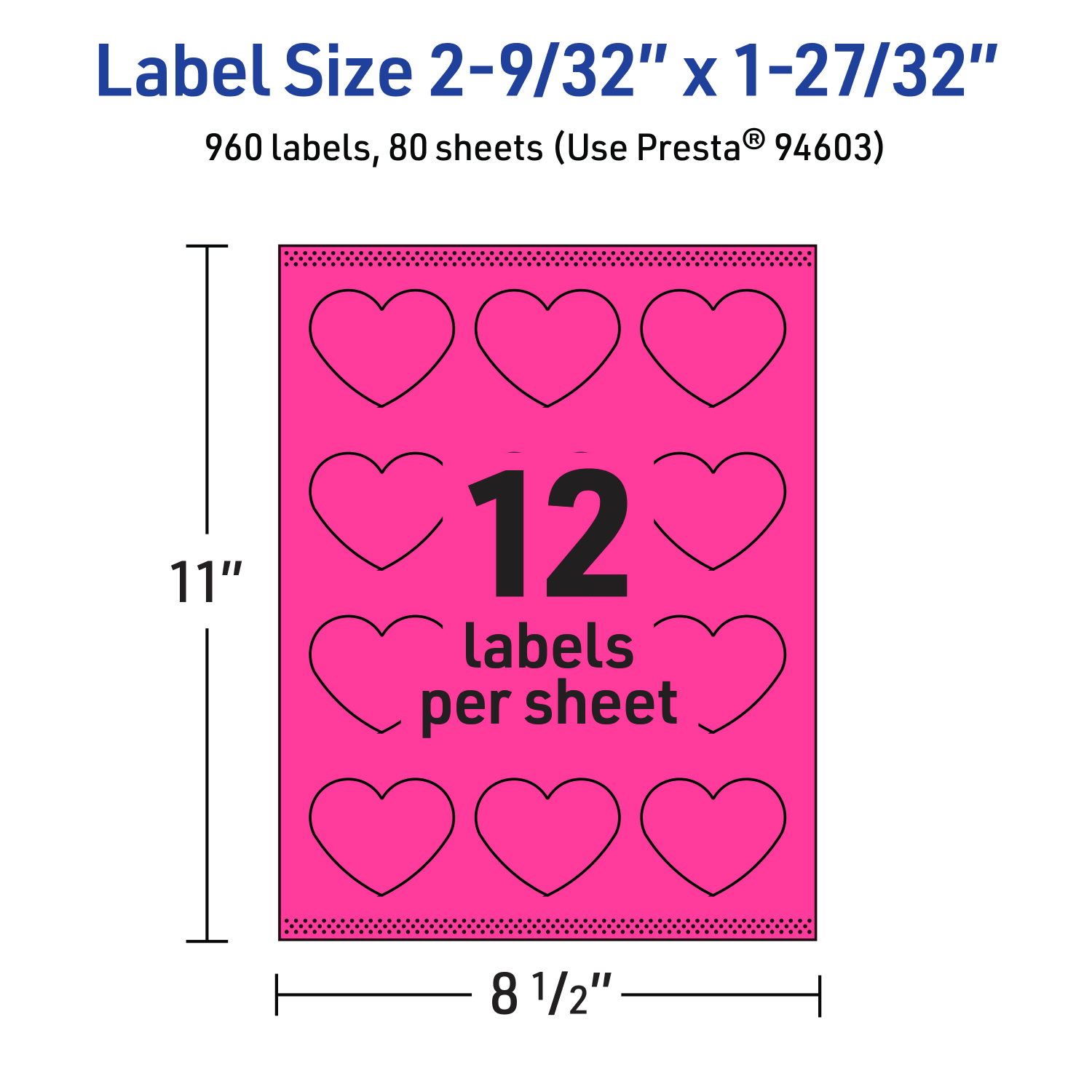 Avery Print-To-The-Edge Labels With Sure Feed Technology, 94603-NMP80, Heart, 2-9/32in x 1-27/32in, Matte Neon Magenta, Pack of 960 - Image 6