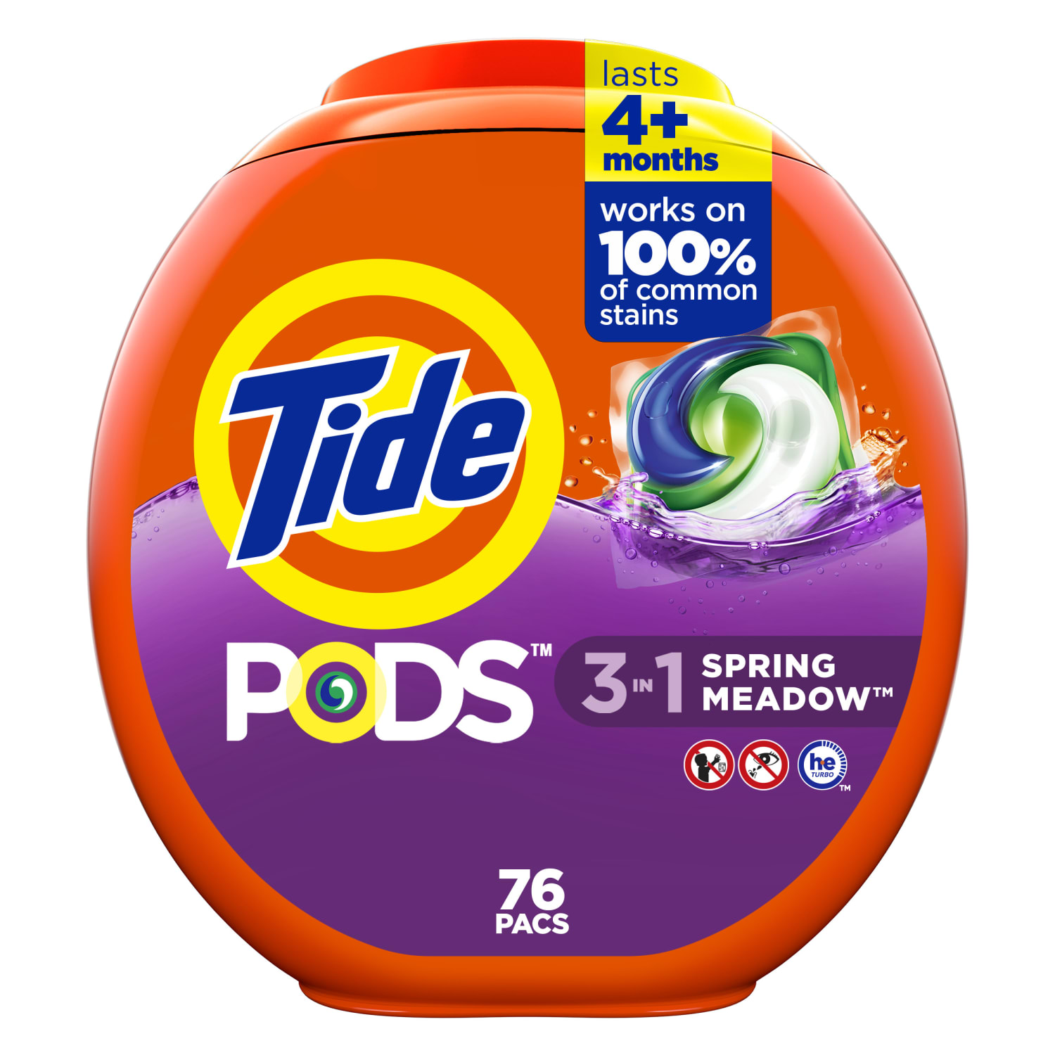 Tide PODS Liquid Laundry Detergent Soap Pacs, Spring Meadow Scent, 66 Oz, Container Of 76 Pacs - Image 3