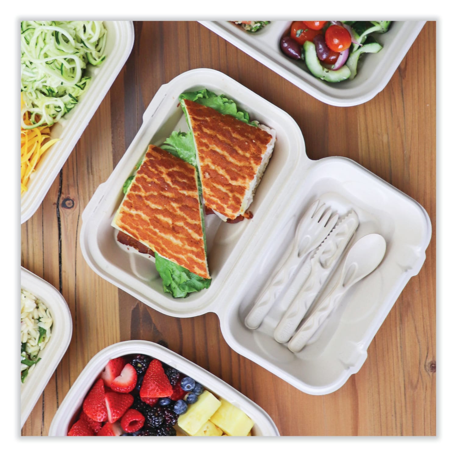 World Centric Fiber Hinged Containers, 3-1/8inH x 9-1/4inW x 6-7/16inD, Natural, Pack Of 500 Containers - Image 3