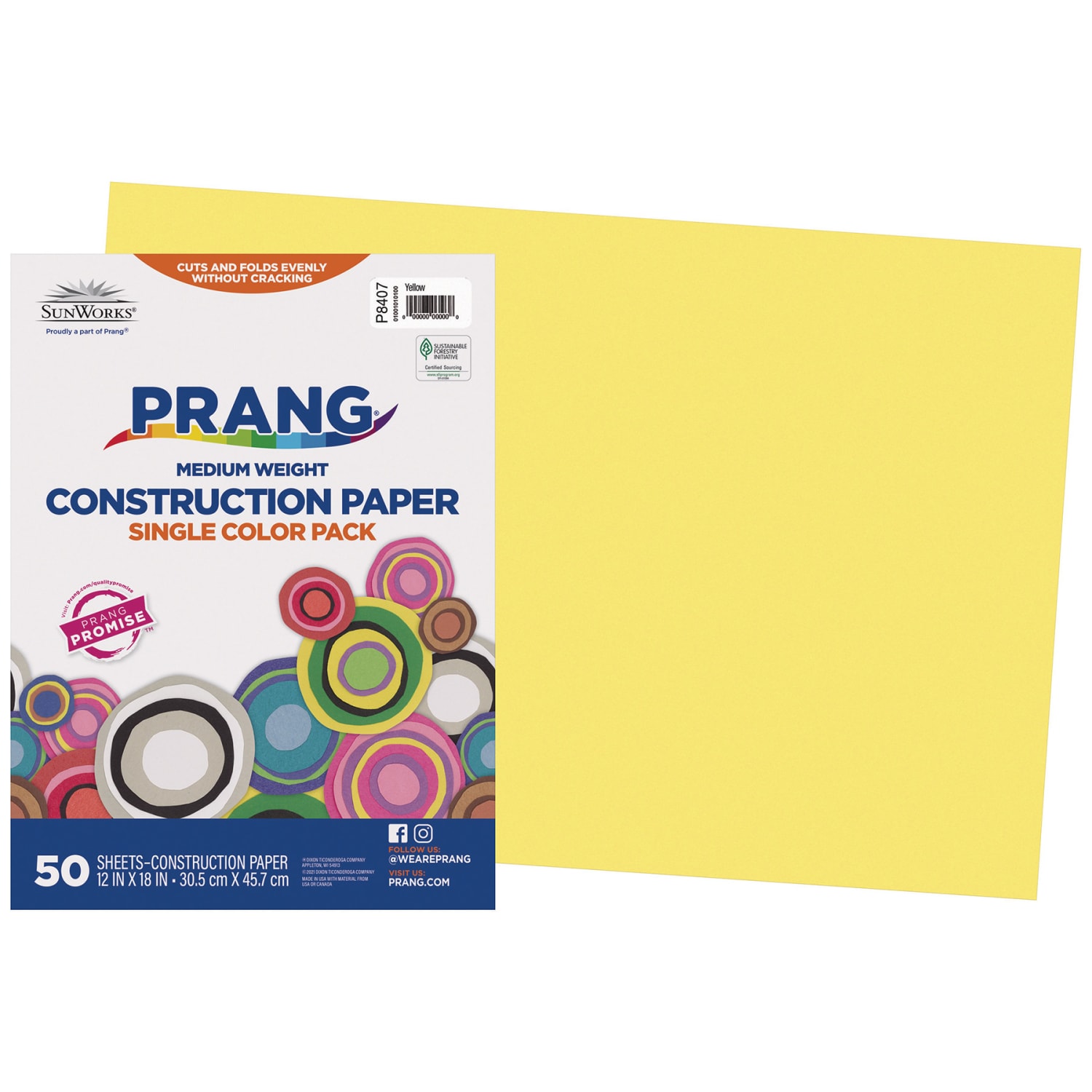 Prang Construction Paper, Medium Weight, 12in x 18in, Yellow, 50 Sheets Per Pack, Set Of 5 Packs - Image 3