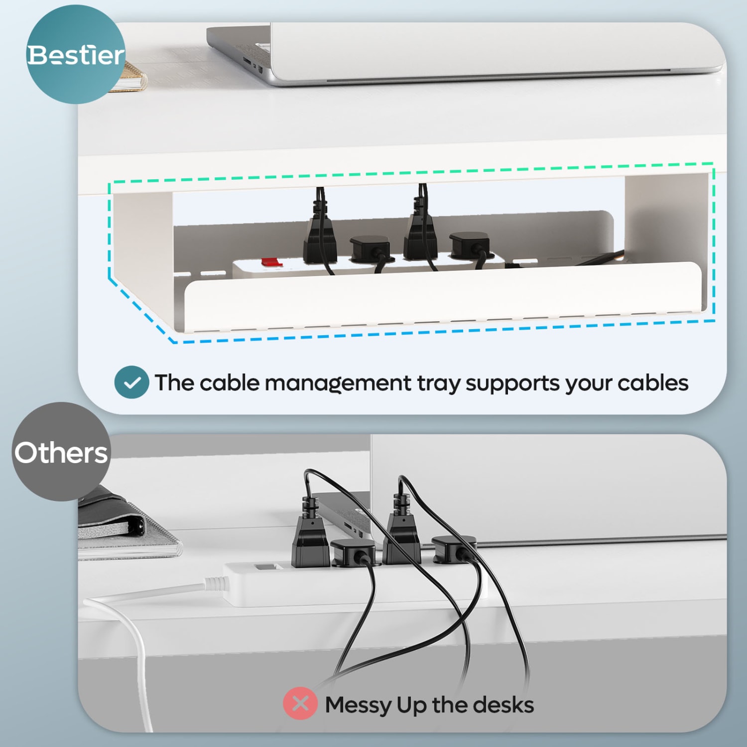 Bestier Electric Adjustable-Height Standing Desk With 3 Height-Memory Presets & USB Port, 48inW, White - Image 6