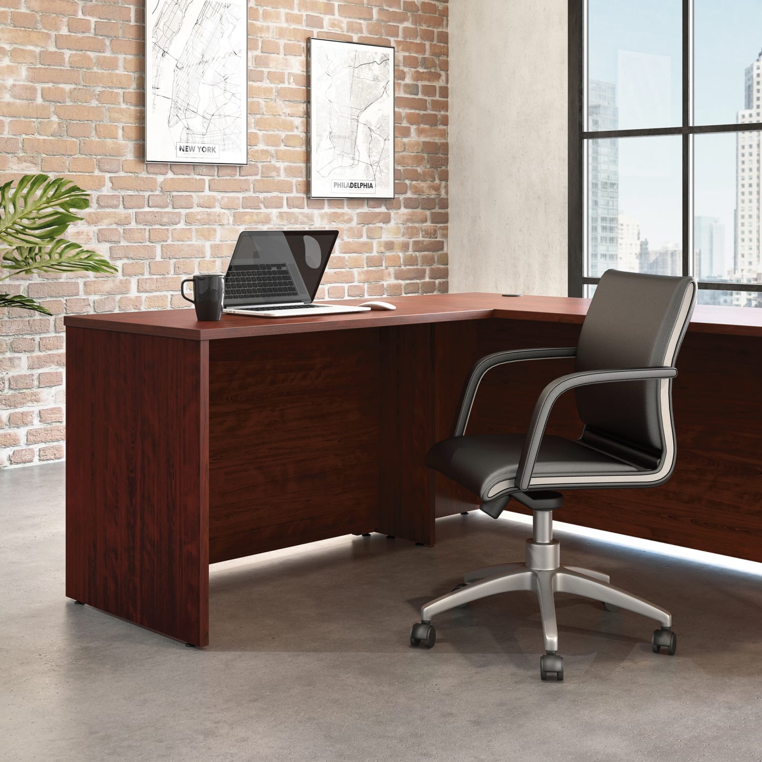 Sauder Affirm Commercial 46inW Desk Return, Classic Cherry - Image 4