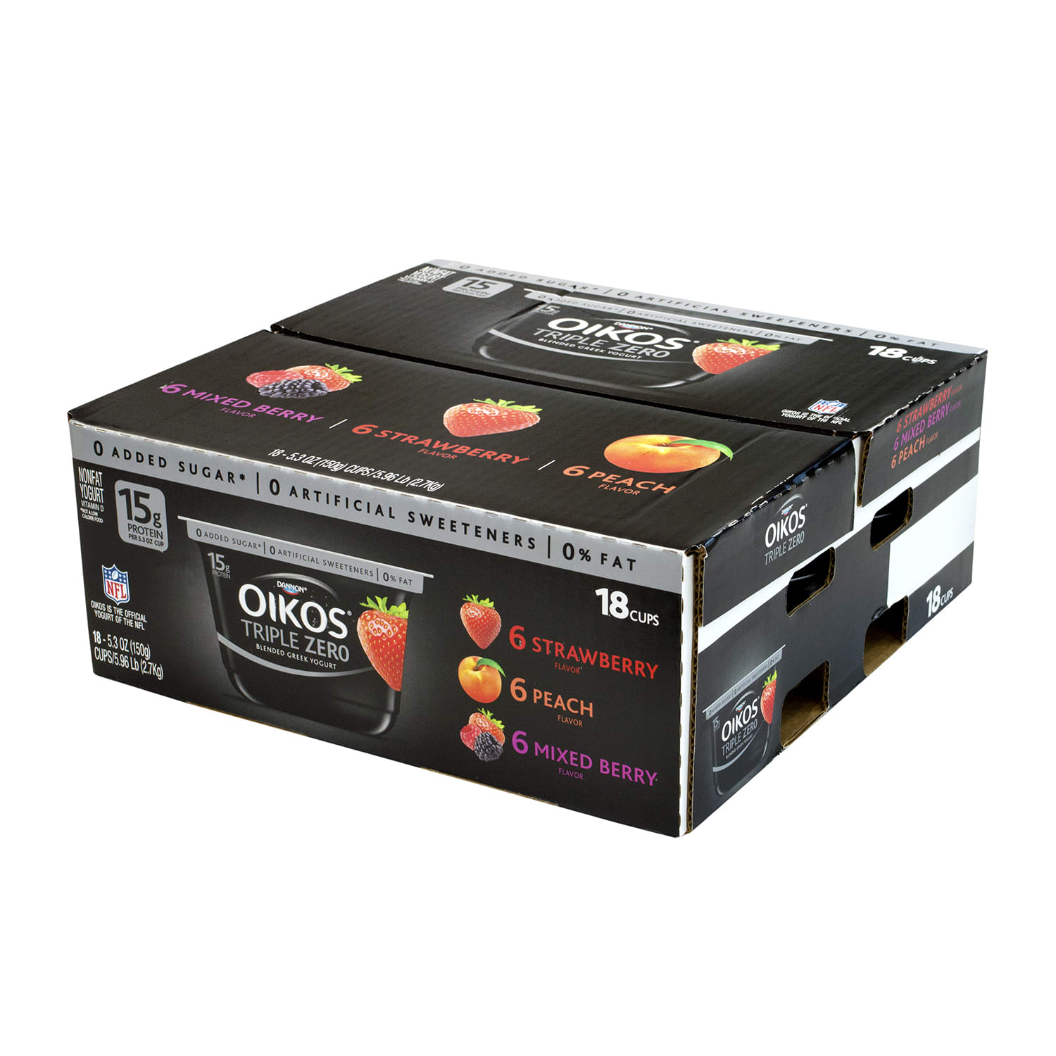 National Brand Dannon Oikos Triple Zero Blended Greek Nonfat Yogurt Variety Pack, 5.3 Oz, Pack Of 18 Tubs - Image 4