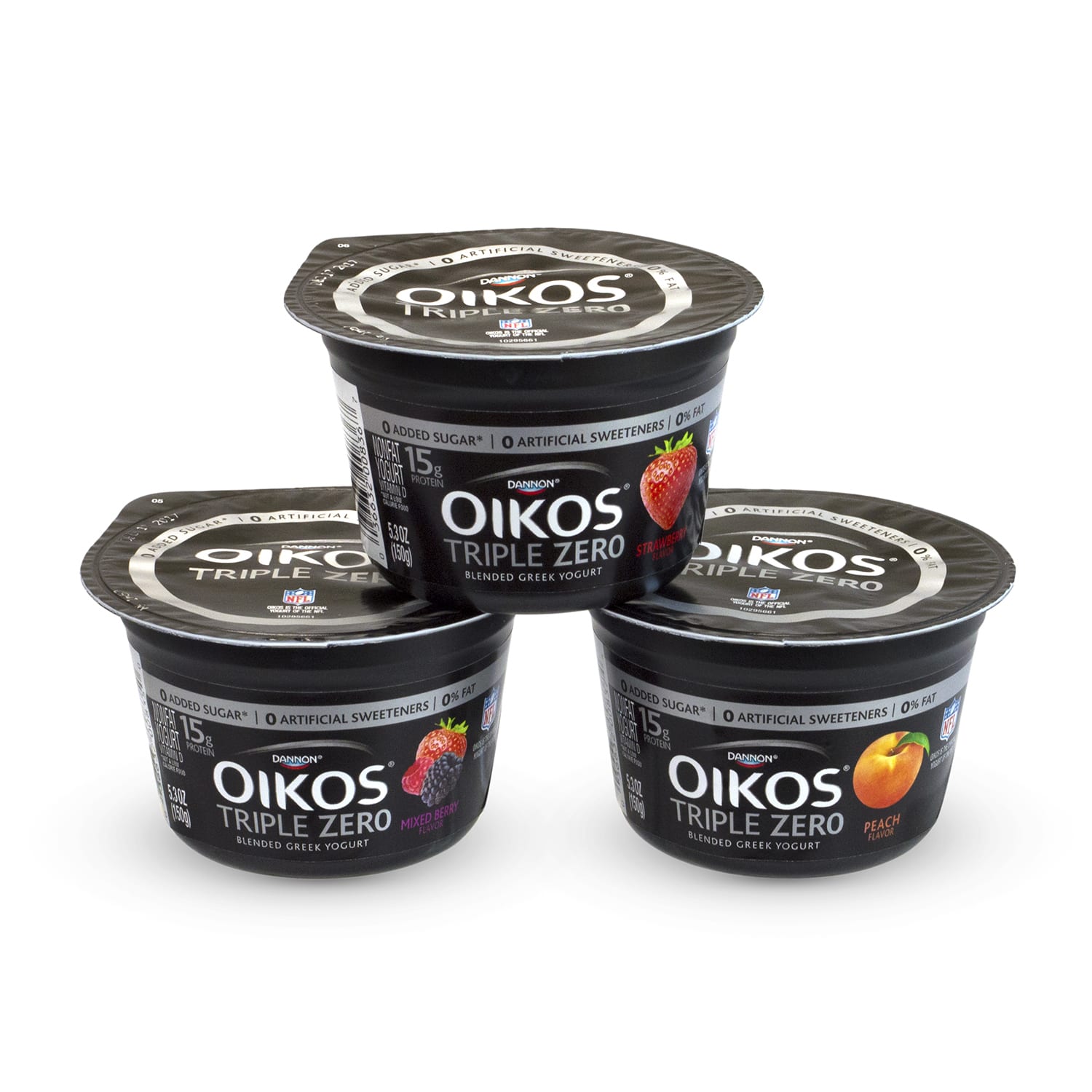 National Brand Dannon Oikos Triple Zero Blended Greek Nonfat Yogurt Variety Pack, 5.3 Oz, Pack Of 18 Tubs - Image 5