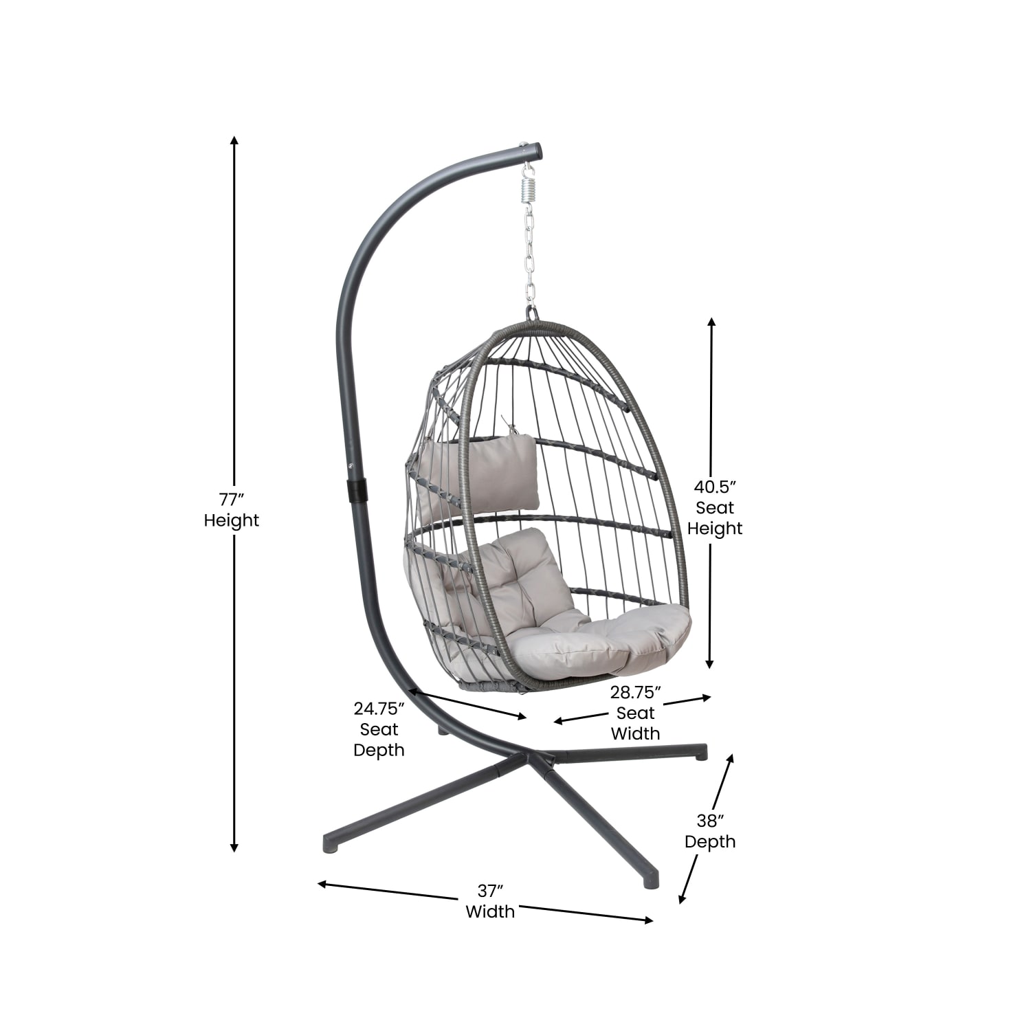 Flash Furniture Cleo Patio Hanging Egg Hammock Chair With Stand, Gray/Black - Image 6