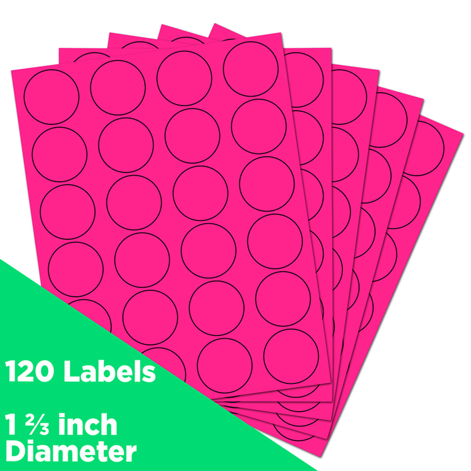 JAM Paper Circle Labels, 1-5/8in, Neon Pink, 24 Labels Per Sheet, Pack Of 5 Sheets - Image 3