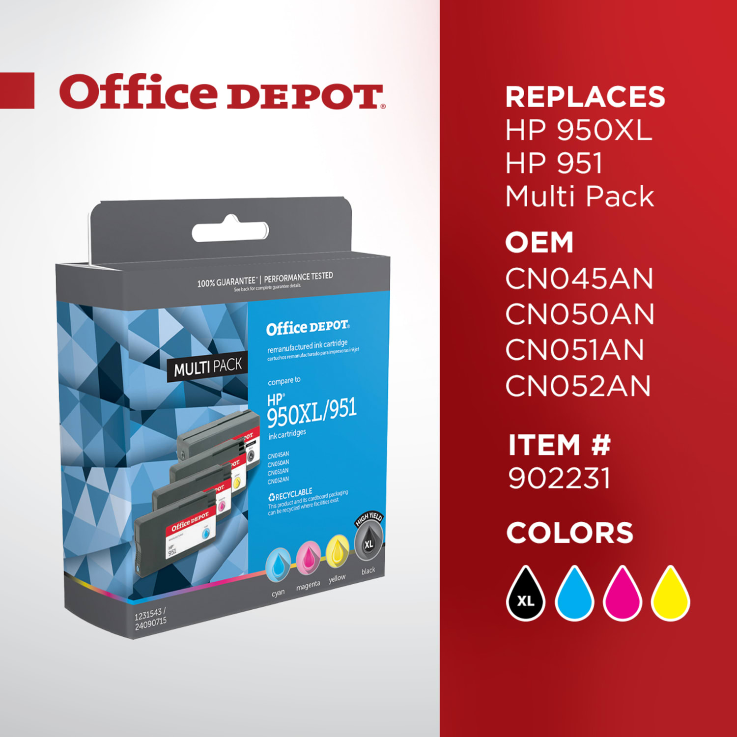 Office Depot Remanufactured Black And Cyan, Magenta, Yellow High-Yield Ink Cartridge Replacement For HP 950XL, HP 951, Pack Of 4, ODHP950XLK951CMY - Image 6