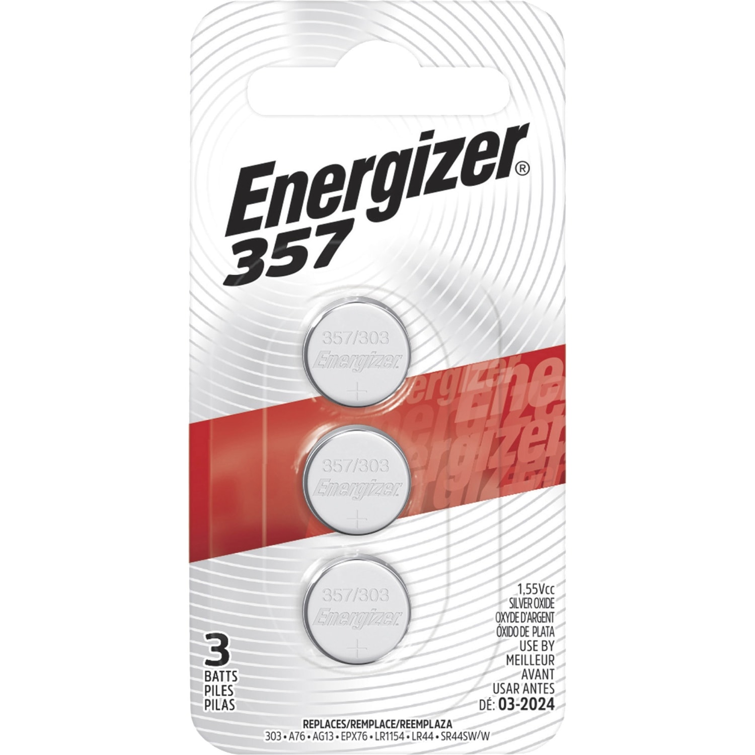 Energizer 357/303 Silver Oxide Button Battery 3-Packs - For Multipurpose - 1.5 V DC - 3/Pack - 120 / Carton - Image 3