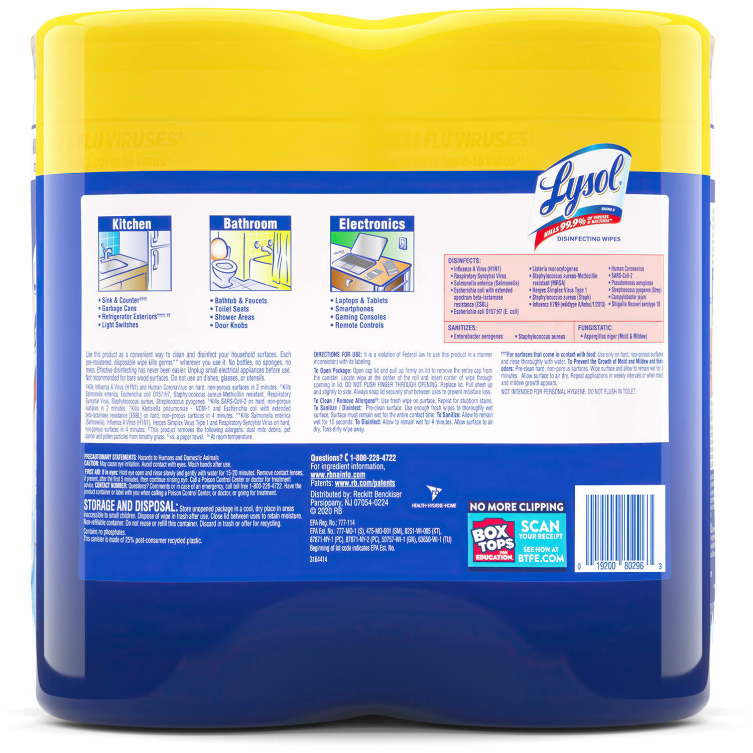 Lysol Disinfecting Wipes, Lemon Lime Scent, 80 Wipes Per Canister, Carton Of 6 Canisters - Image 5