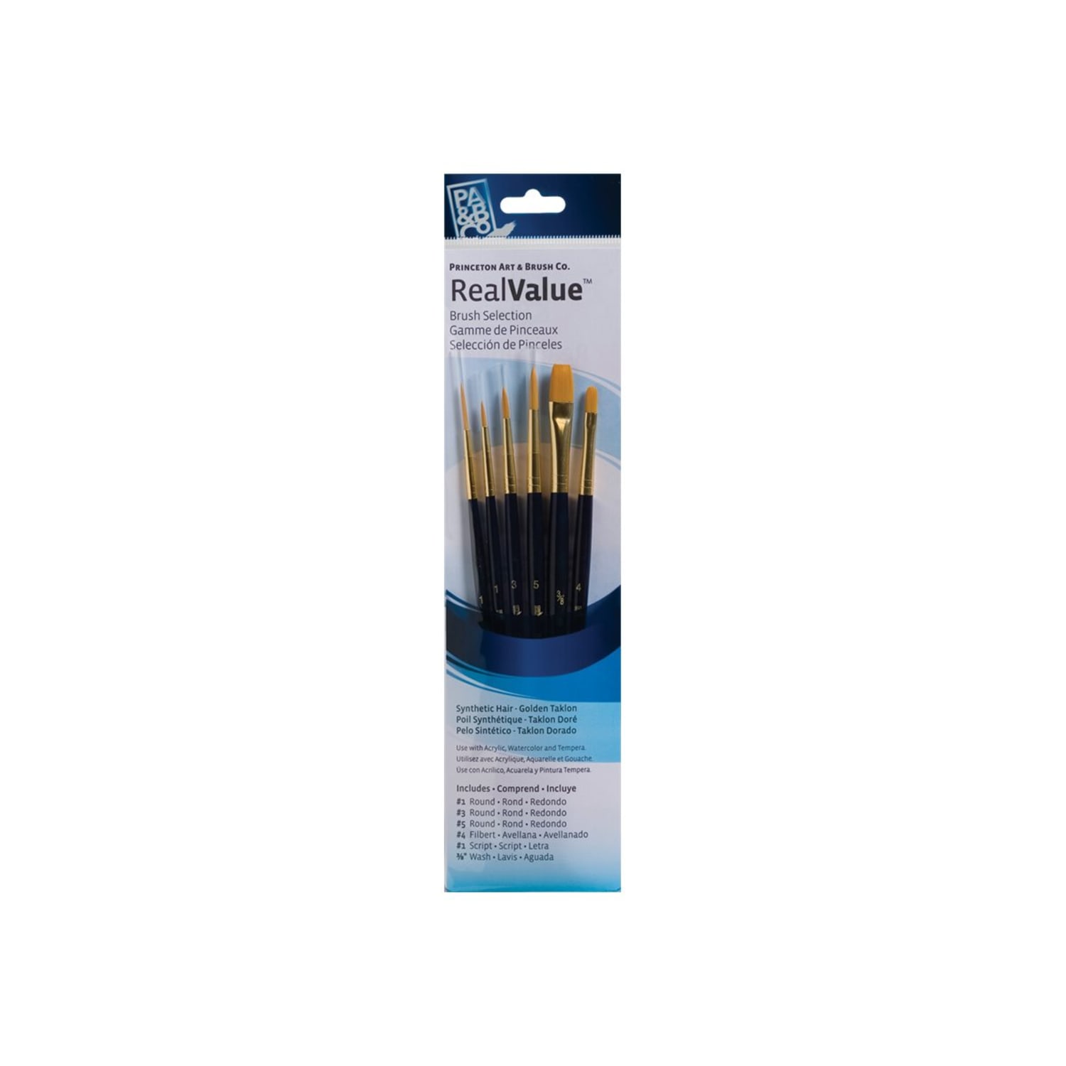 Princeton Real Value Paint Brush Set Series 9132, Assorted Sizes, Taklon, Blue, Set Of 6 - Image 3