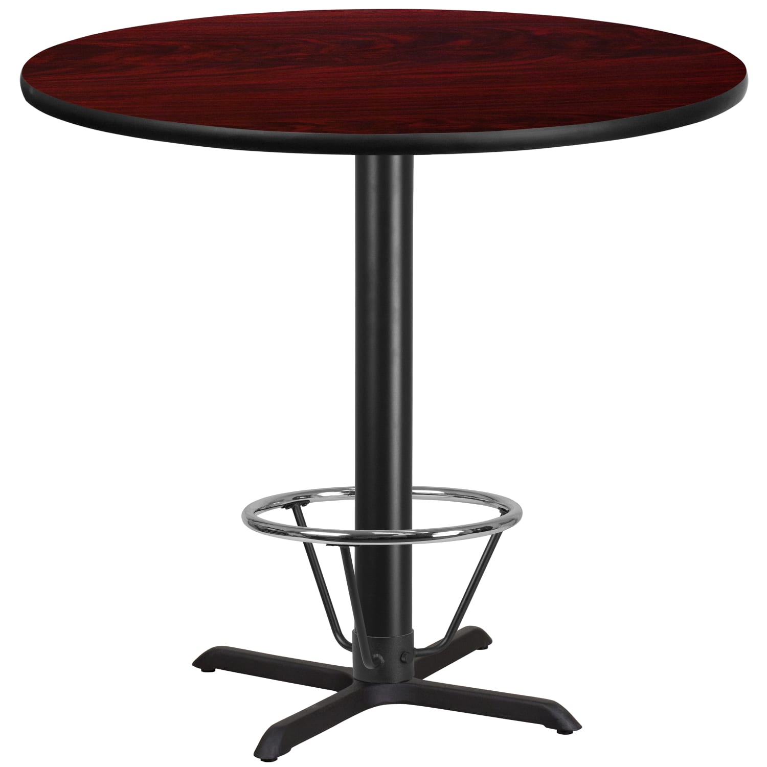 Flash Furniture Laminate Round Table Top With Bar-Height Base And Foot Ring, 43-1/8inH x 42inW x 42inD, Mahogany/Black - Image 3
