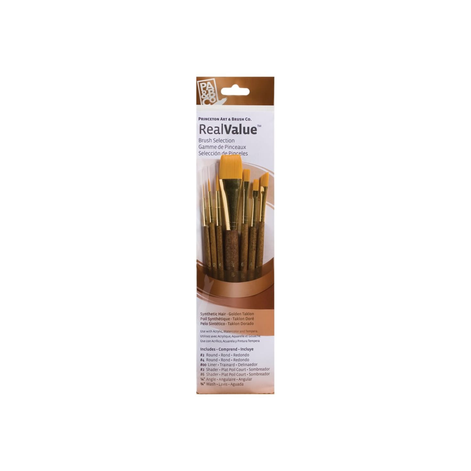 Princeton Real Value Series 9143, Assorted Sizes, Golden Taklon, Synthetic, Brown, Set Of 7 - Image 3