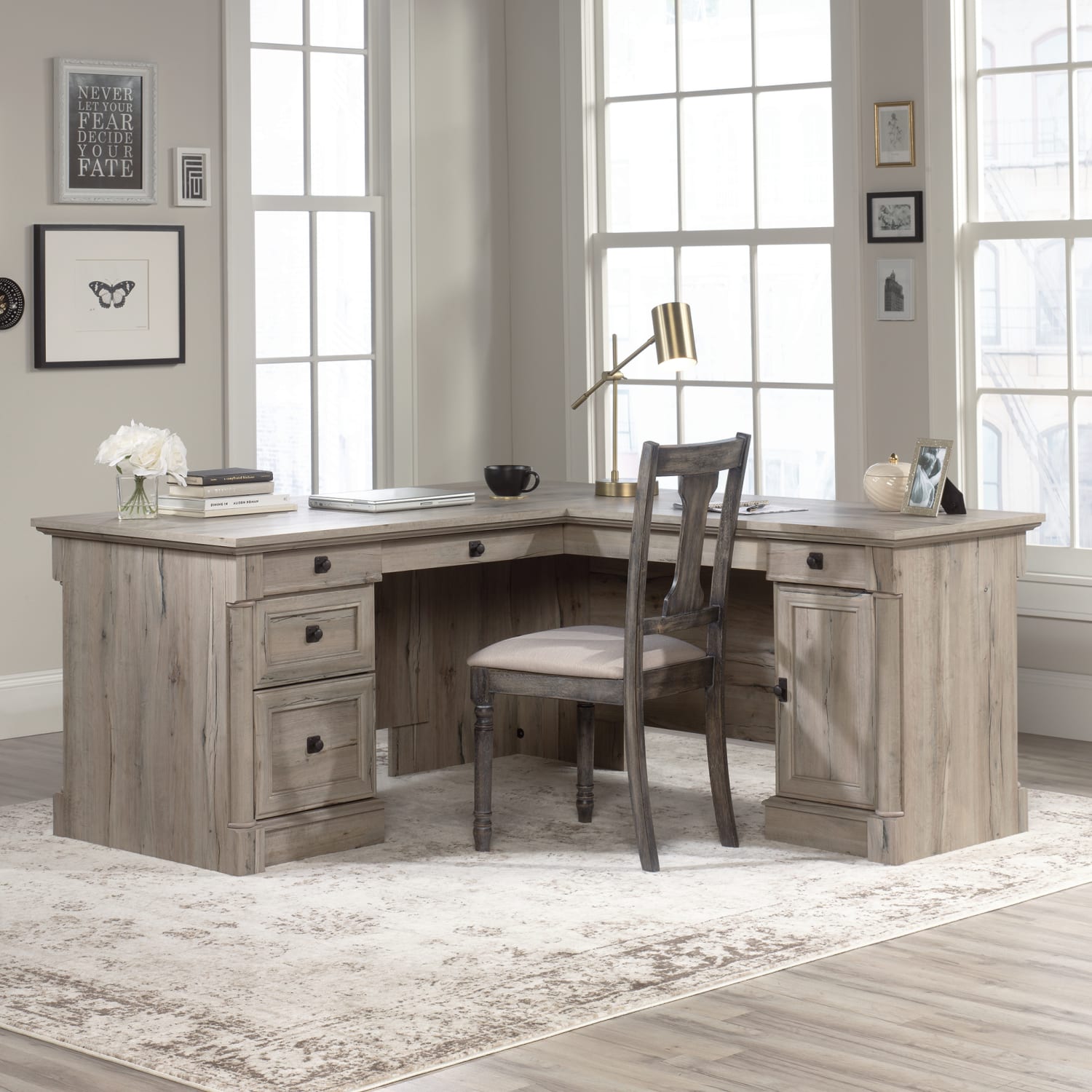 Sauder Palladia 67inW L-Shaped Corner Desk, Split Oak - Image 6