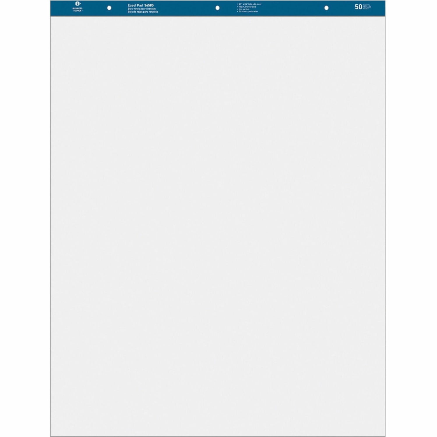 Business Source Standard Easel Pad - 50 Sheets - Plain - 15 lb Basis Weight - 27in x 34in Sheet Size - White Paper - Perforated - 2 / Carton