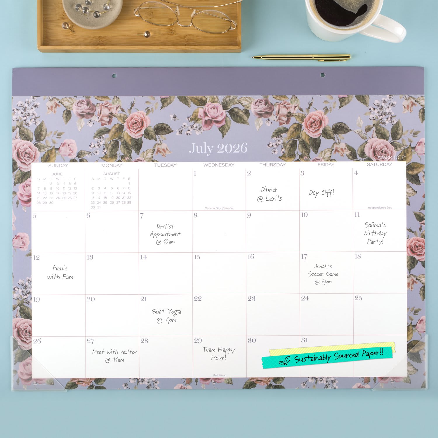 Mead Cambridge Tea Rose Academic 2026-2027 Monthly Desk Pad Calendar, Standard, 17in x 21 3/4in - Image 3