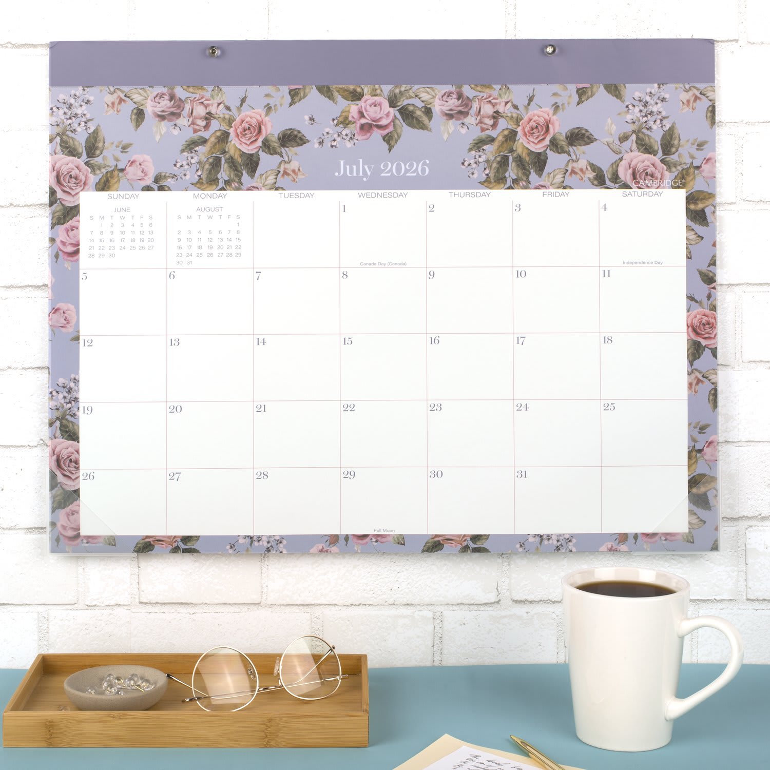 Mead Cambridge Tea Rose Academic 2026-2027 Monthly Desk Pad Calendar, Standard, 17in x 21 3/4in - Image 4