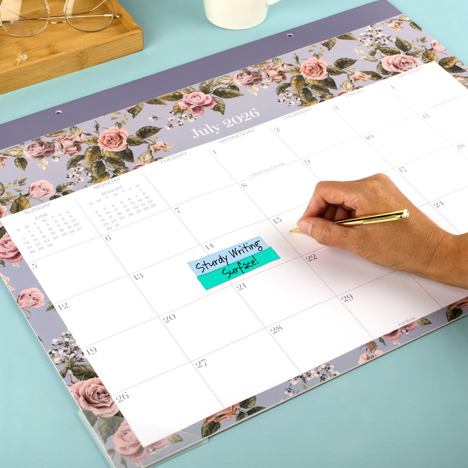 Mead Cambridge Tea Rose Academic 2026-2027 Monthly Desk Pad Calendar, Standard, 17in x 21 3/4in - Image 6