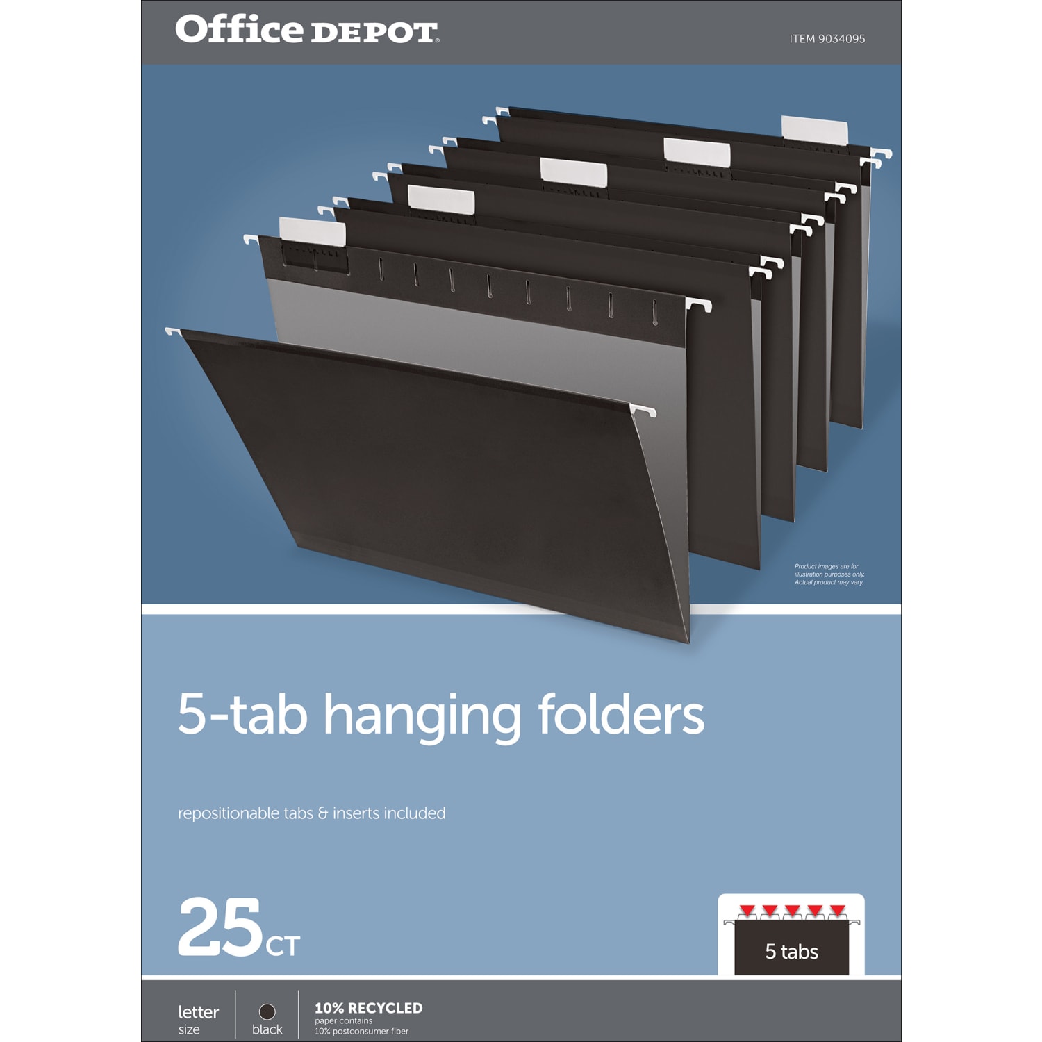 Office Depot Brand Hanging File Folders, 1/5-Cut, Letter Size, Black, Pack Of 25 Folders - Image 3