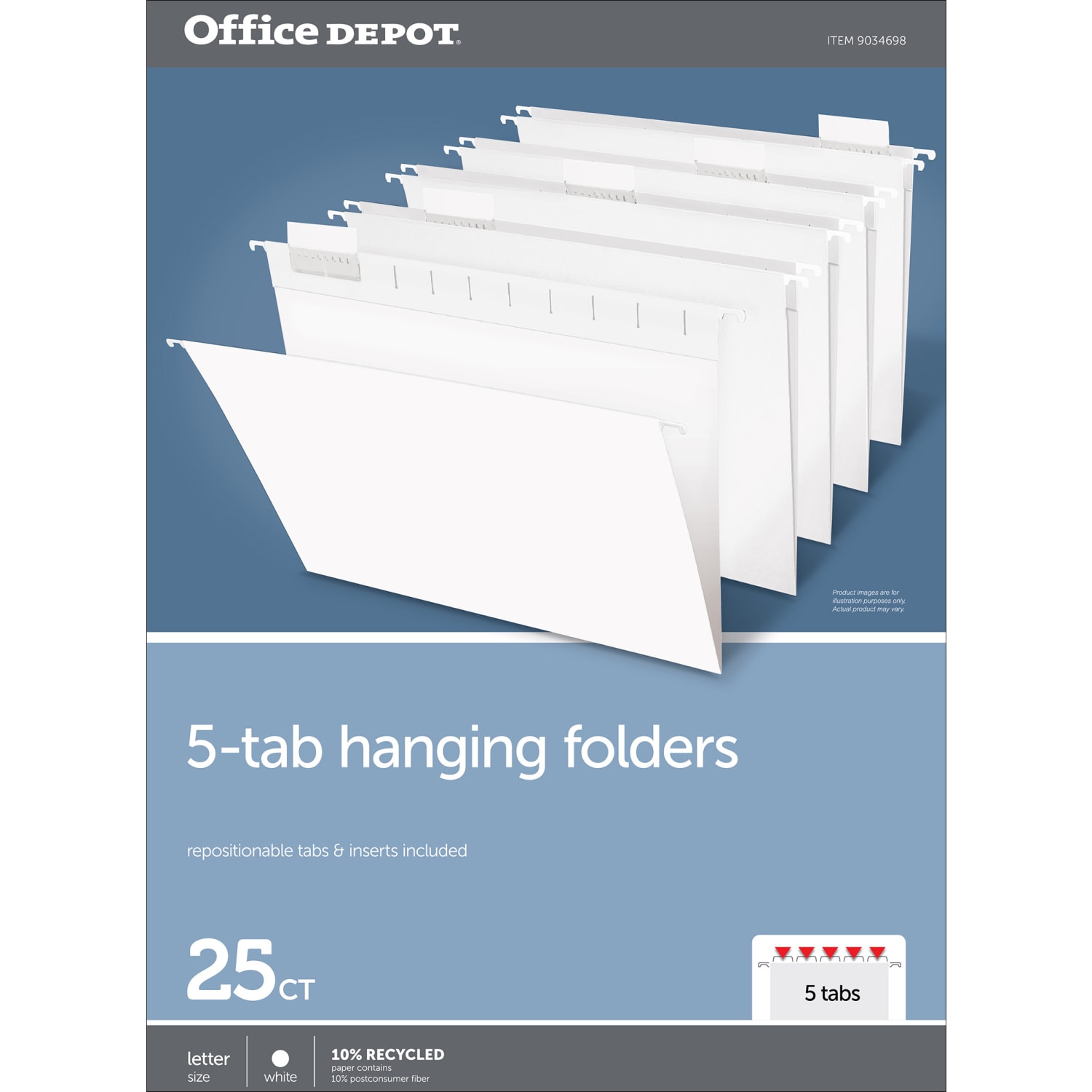 Office Depot Brand Hanging File Folders, 1/5-Cut, Letter Size, White, Pack Of 25 Folders - Image 3