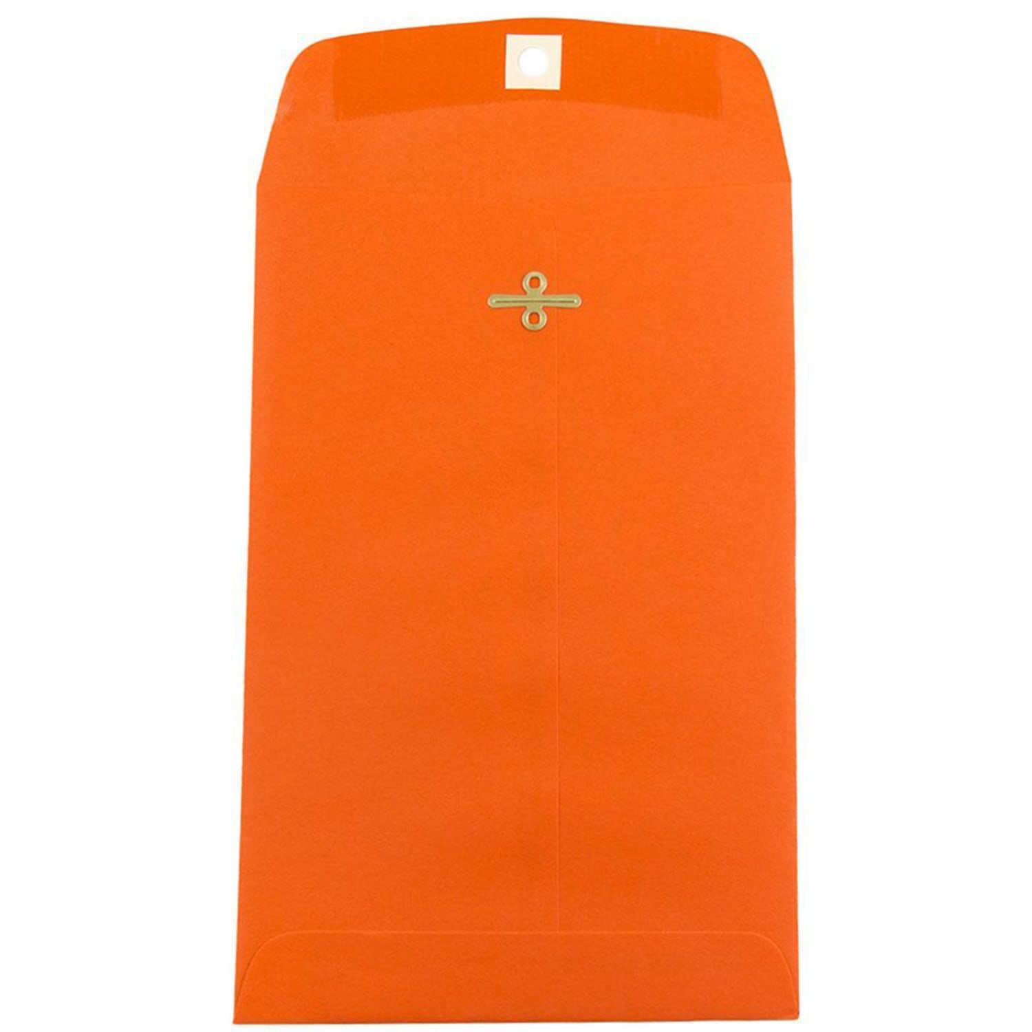 JAM Paper Open-End 6in x 9in Catalog Envelopes, Clasp Closure, 30% Recycled, Orange, Pack Of 10