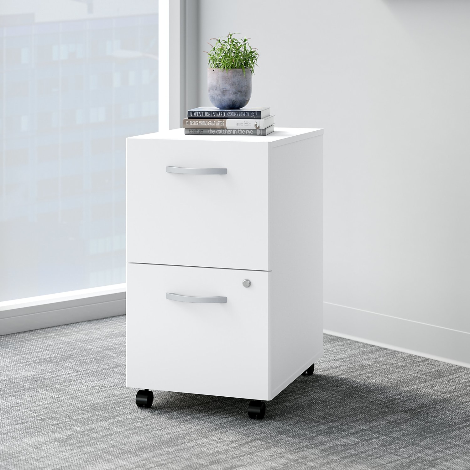 Bush Business Furniture Easy Office 21inD Vertical 2-Drawer Mobile File Cabinet, White, Delivery - Image 3