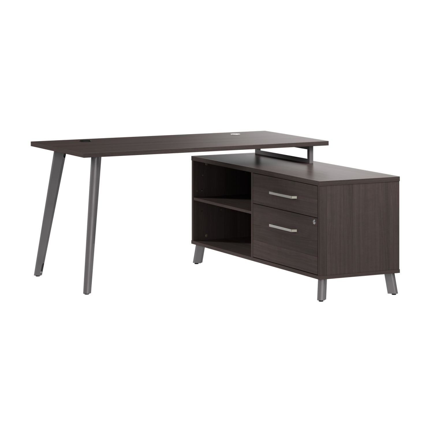 WorkPro Motiva 60inW Modern Corner Desk With Drawers And Shelves, Storm Gray, Standard Delivery - Image 6