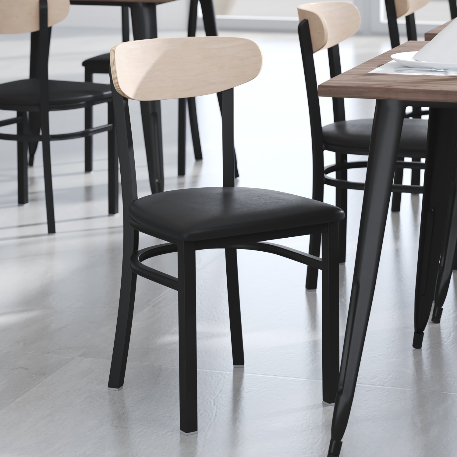 Flash Furniture Wright Commercial Grade Dining Chair, Natural Birch/Black