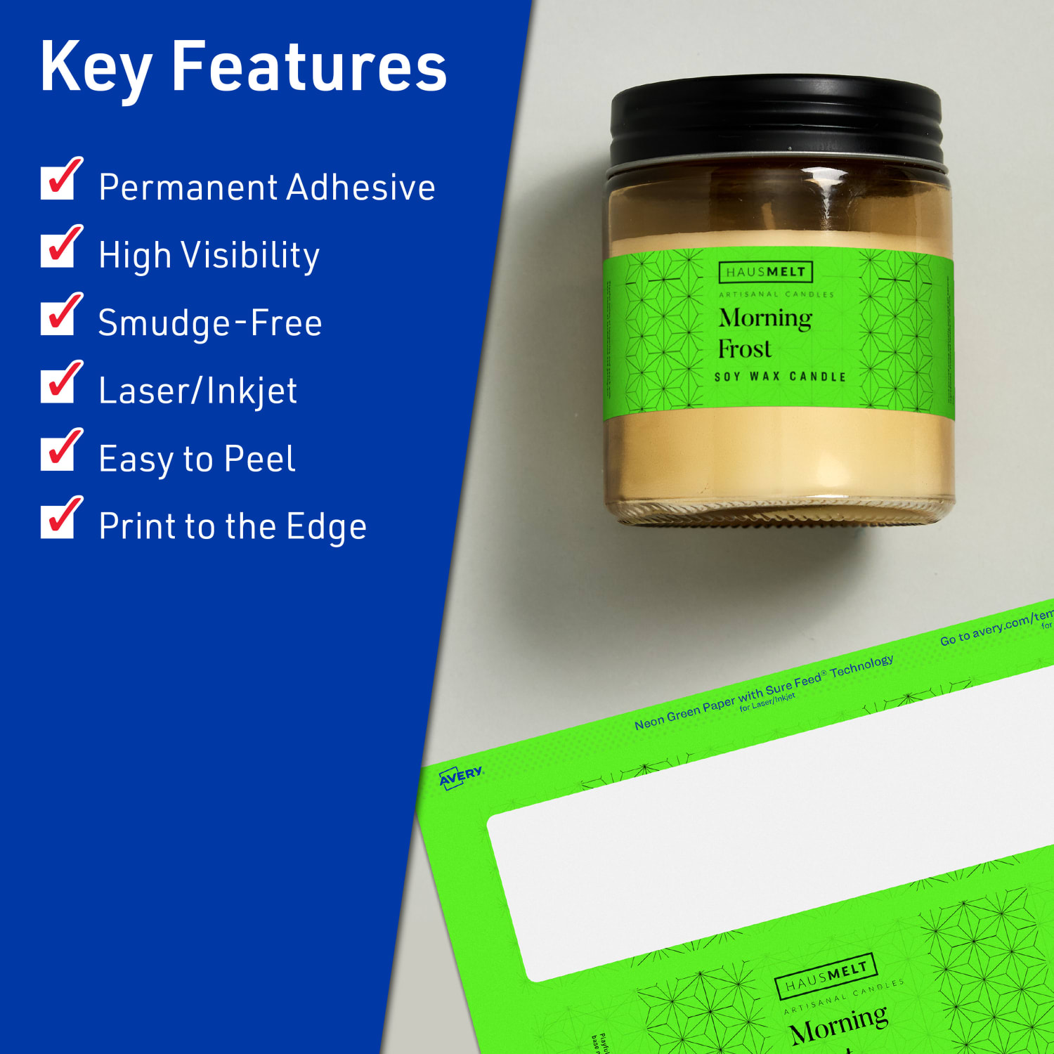 Avery Print-To-The-Edge Labels With Sure Feed Technology, 94247-NGP20, Rectangle, 2-1/2in x 7in, Matte Neon Green, Pack of 60 - Image 3
