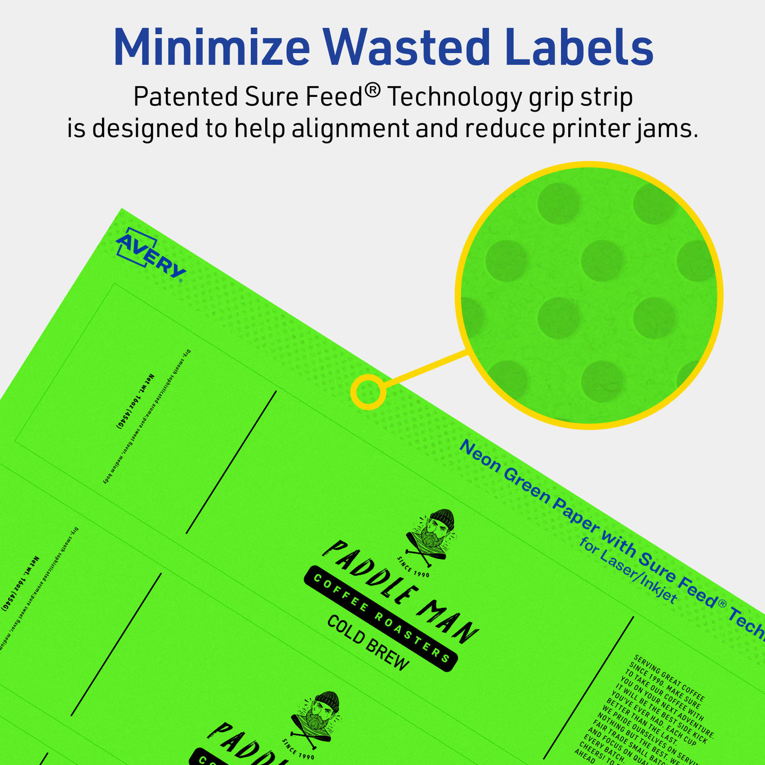 Avery Print-To-The-Edge Labels With Sure Feed Technology, 94225-NGP20, Rectangle, 1in x 7in, Matte Neon Green, Pack of 160 - Image 5