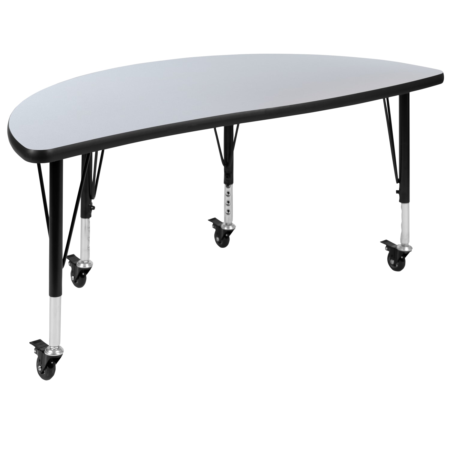 Flash Furniture Mobile 47-1/2in Half Circle Wave Flexible Collaborative Thermal Laminate Activity Table, Gray - Image 3