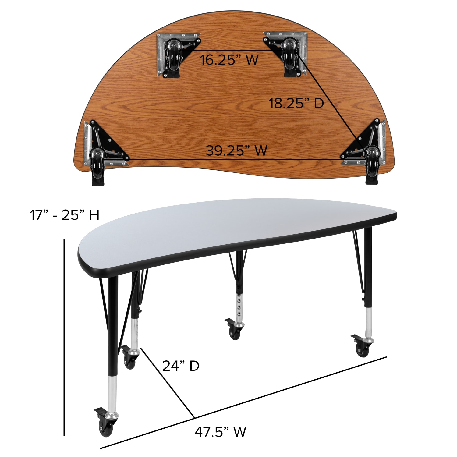 Flash Furniture Mobile 47-1/2in Half Circle Wave Flexible Collaborative Thermal Laminate Activity Table, Gray - Image 6