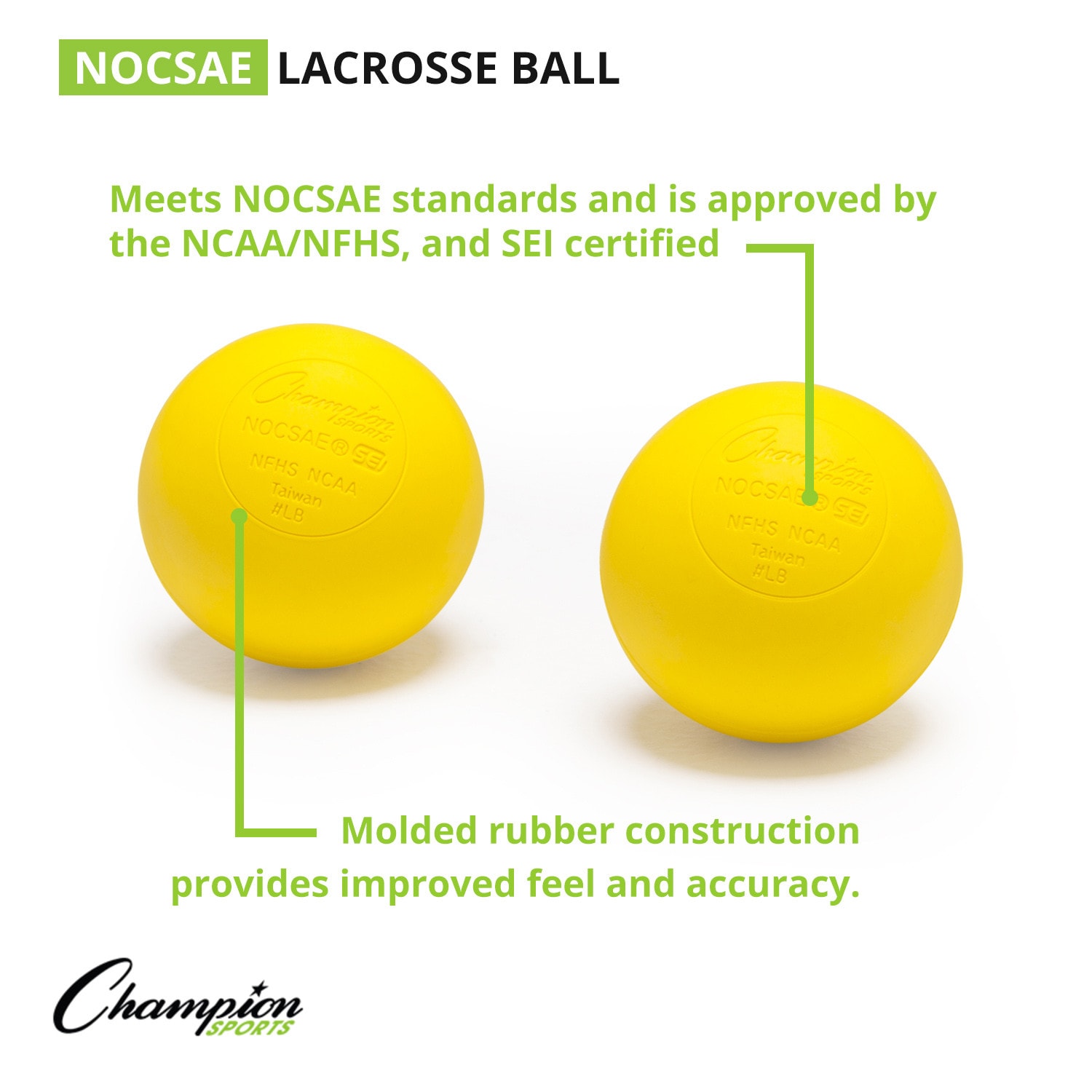 Champion Sports Official Size Lacrosse Balls, 2-1/2in, Yellow, Pack Of 12 Lacrosse Balls - Image 3