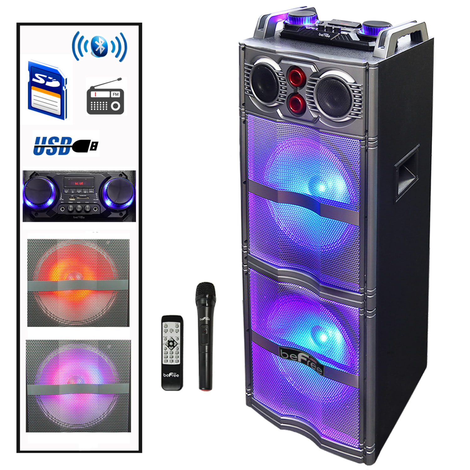 BeFree Sound Sound Double Subwoofer Portable Bluetooth Party Speaker With Reactive Lights, 99597501M - Image 3