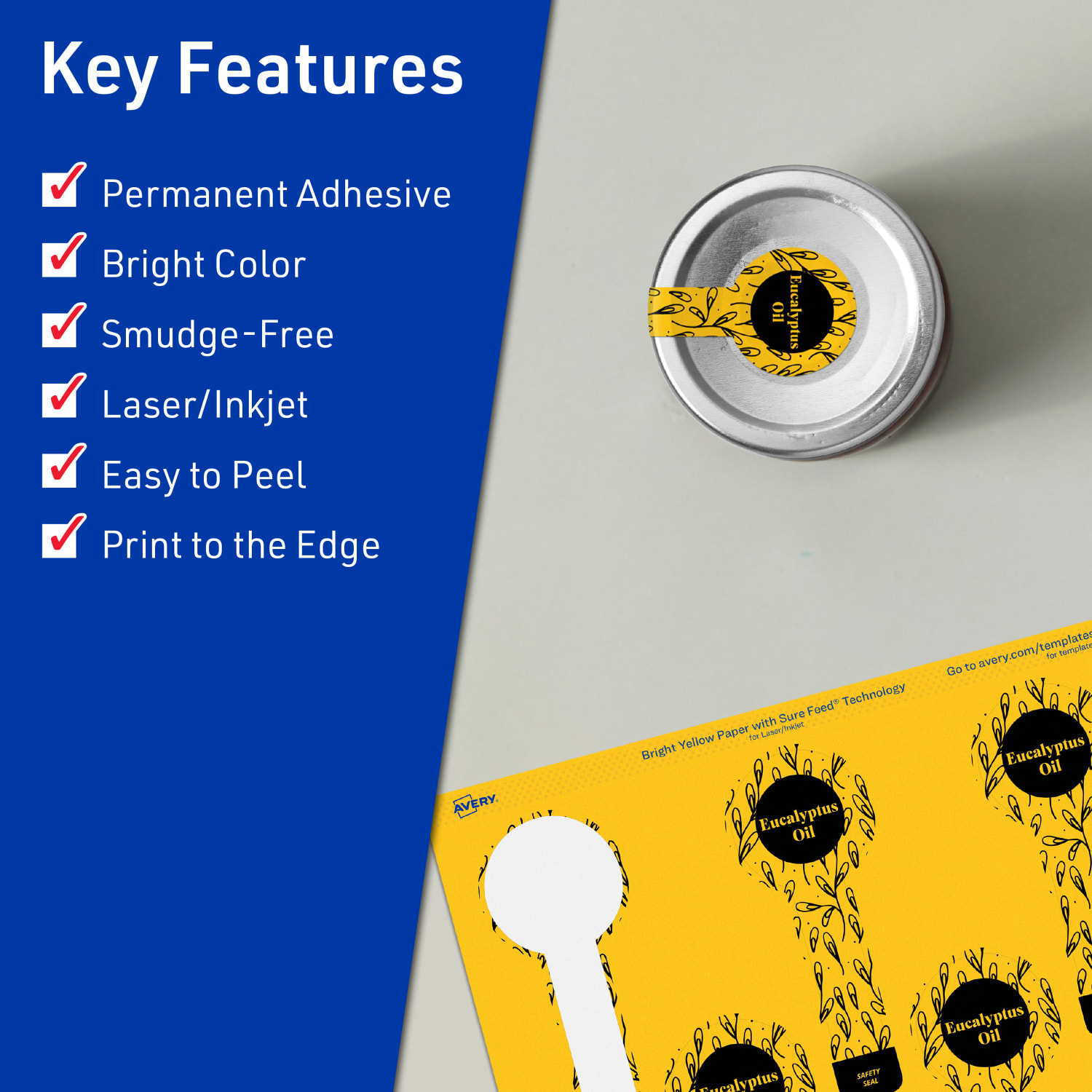 Avery Print-To-The-Edge Labels With Sure Feed Technology, 94116-BYP40, Lollipop, 1-1/2in x 4in, Matte Bright Yellow, Pack of 320 - Image 3