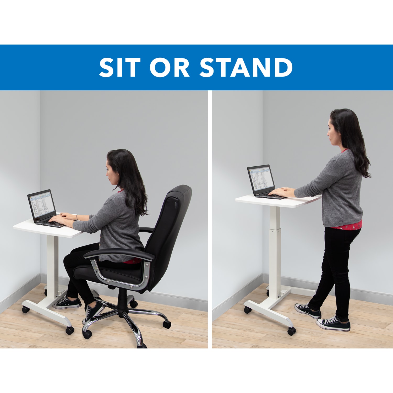 Mount-It! Adjustable Rolling 23inW Laptop Computer Desk, White - Image 4