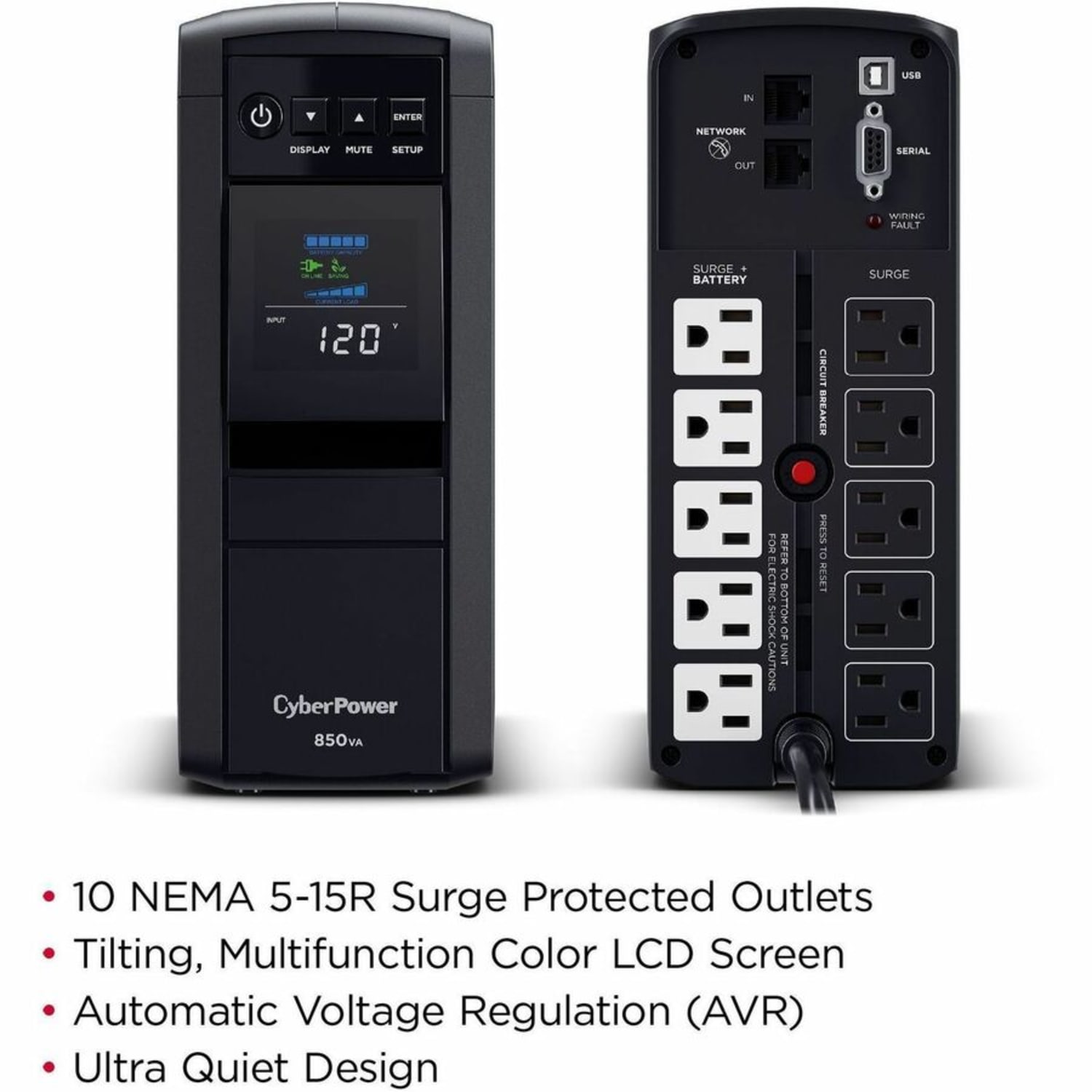 CyberPower 10-Outlet Uninterruptible Power Supply, 850VA/510 Watts - Image 4