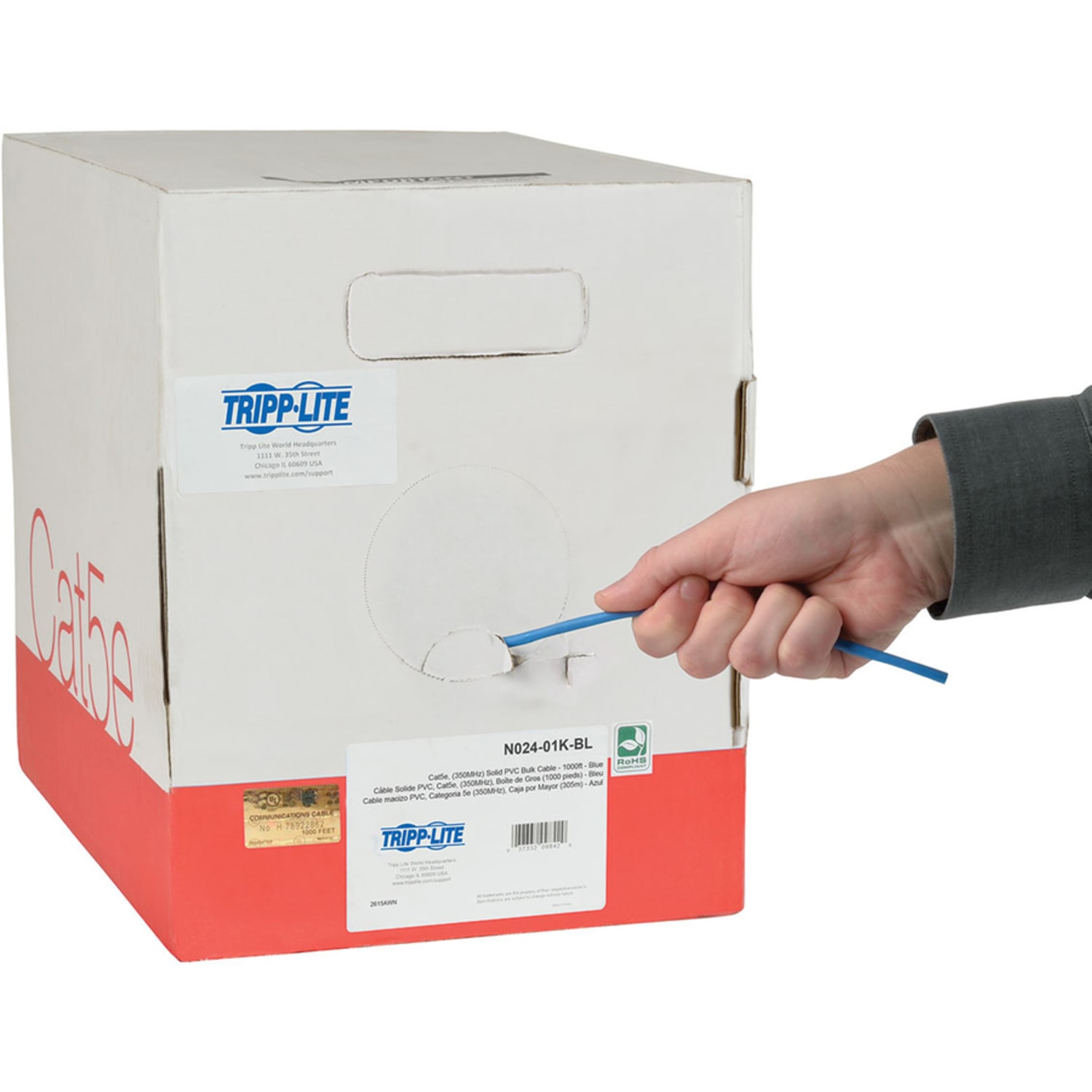 Eaton Tripp Lite Series Cat5e 350 MHz Solid Core Plenum-Rated (UTP) PVC Bulk Ethernet Cable - Blue, 1000 ft. (304.8 m) - N02401KBL - Image 3